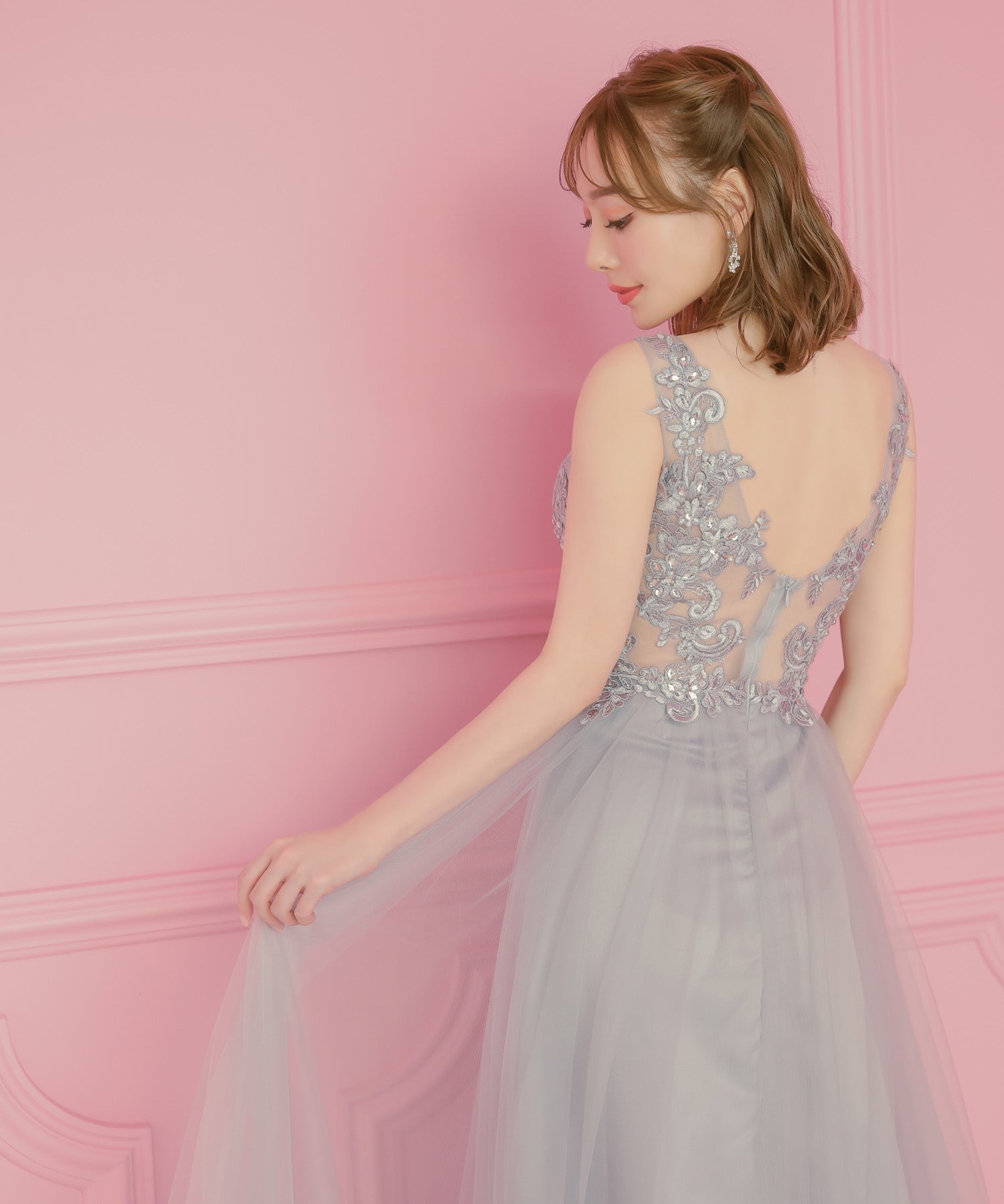 Tika Sheer Flower Embroidery Jewel Sleeveless Tulle A-Line Long Birthday Dress