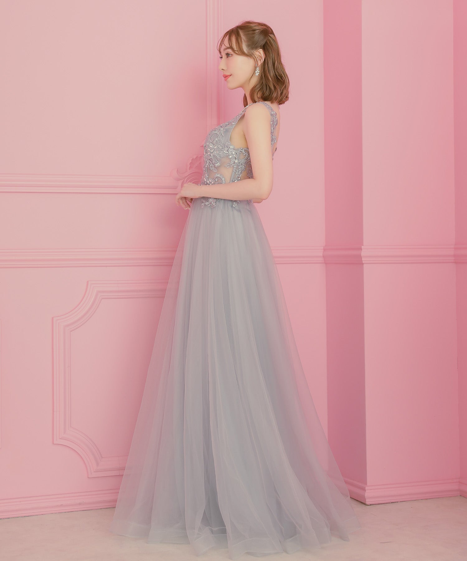 Tika Sheer Flower Embroidery Jewel Sleeveless Tulle A-Line Long Birthday Dress