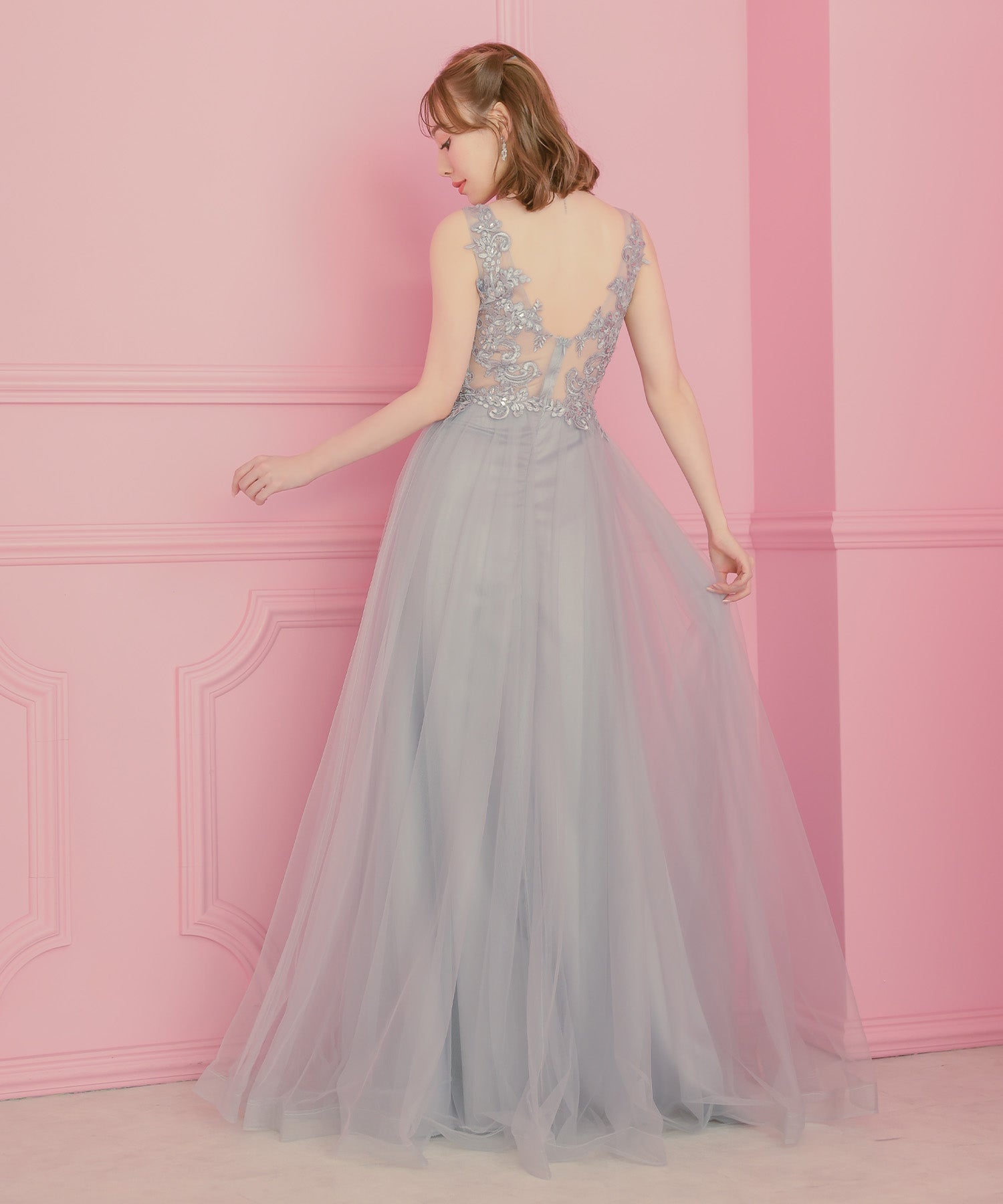 Tika Sheer Flower Embroidery Jewel Sleeveless Tulle A-Line Long Birthday Dress