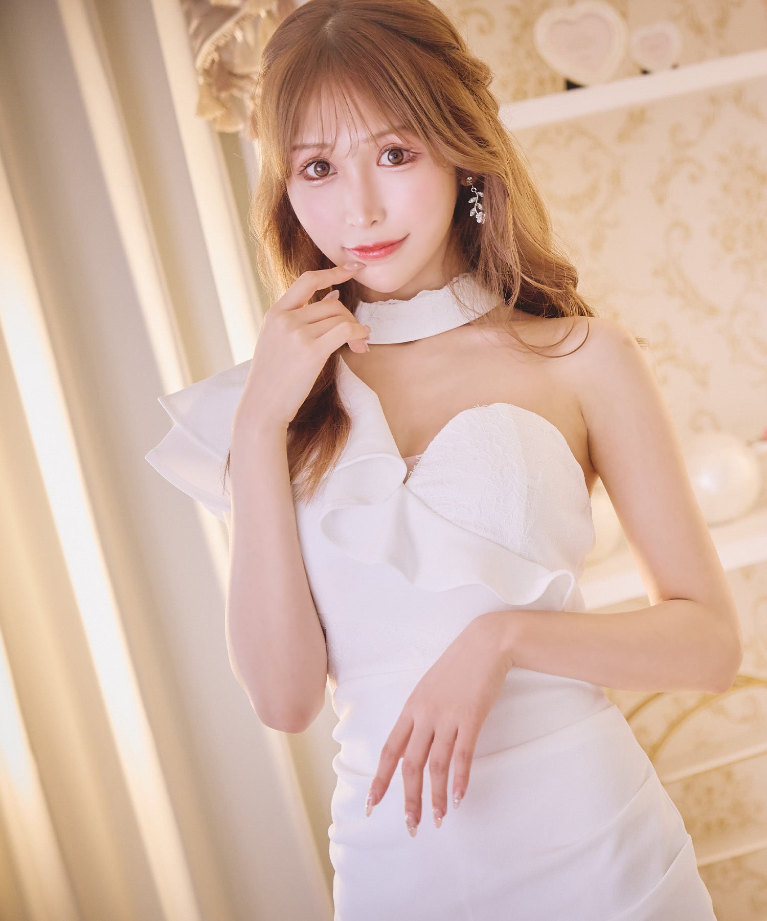 Tika One-Shoulder Lace Contrast Bust Flare Tight Mini Dress