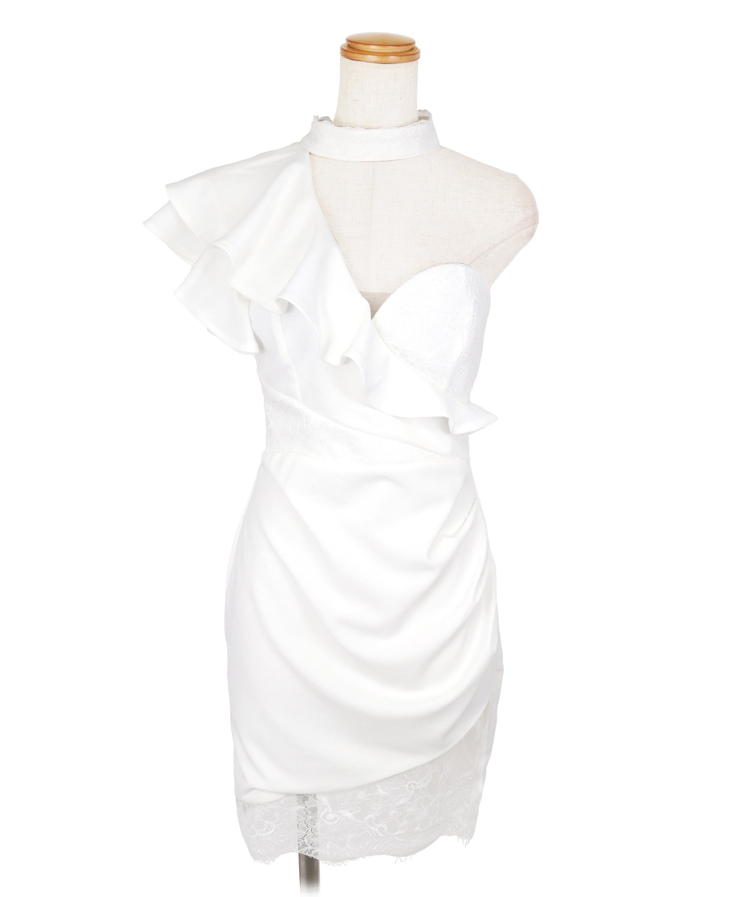 Tika One-Shoulder Lace Contrast Bust Flare Tight Mini Dress