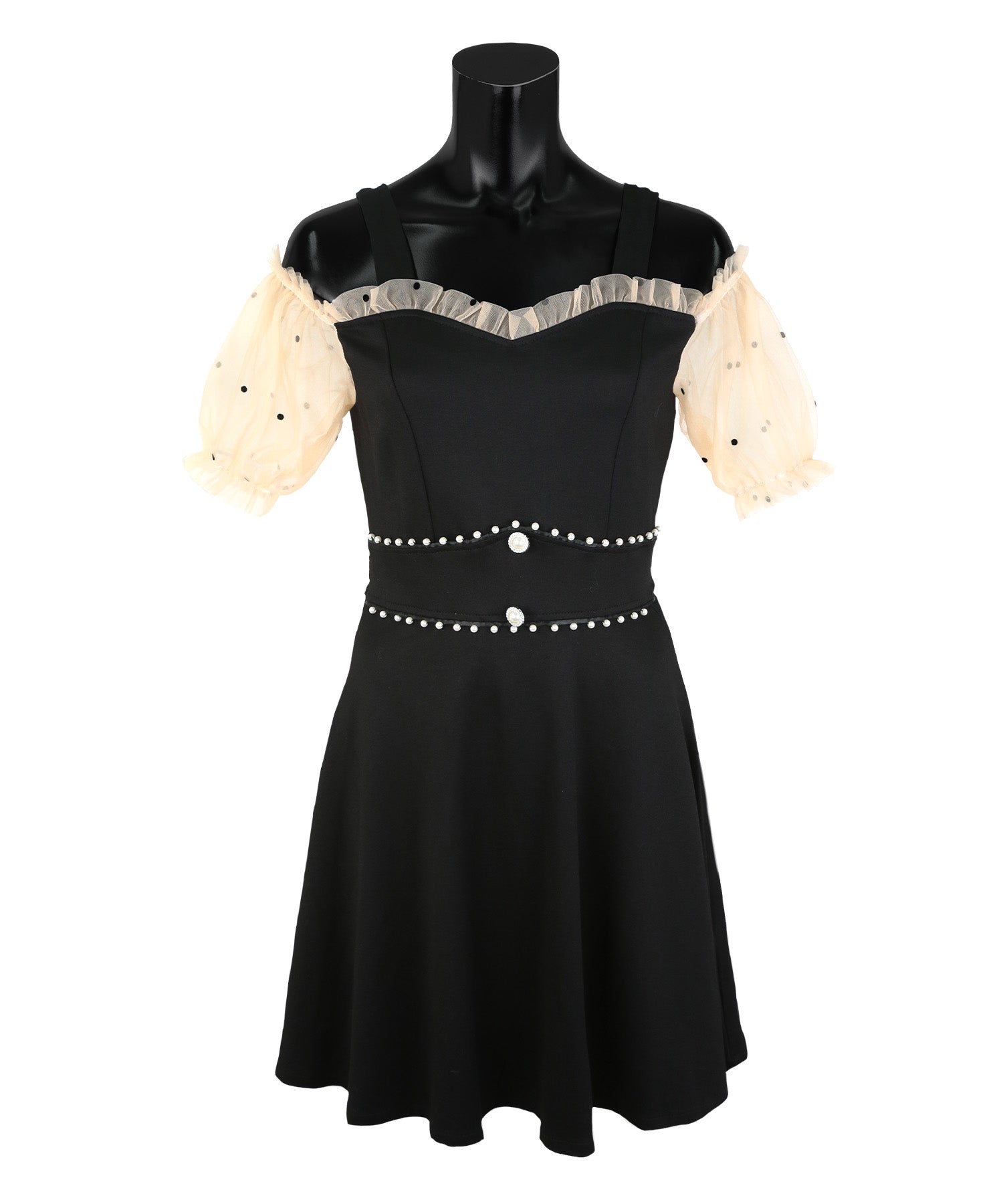 Tika Sheer Shoulder-Open Girly High-Waist Flare Mini Dress