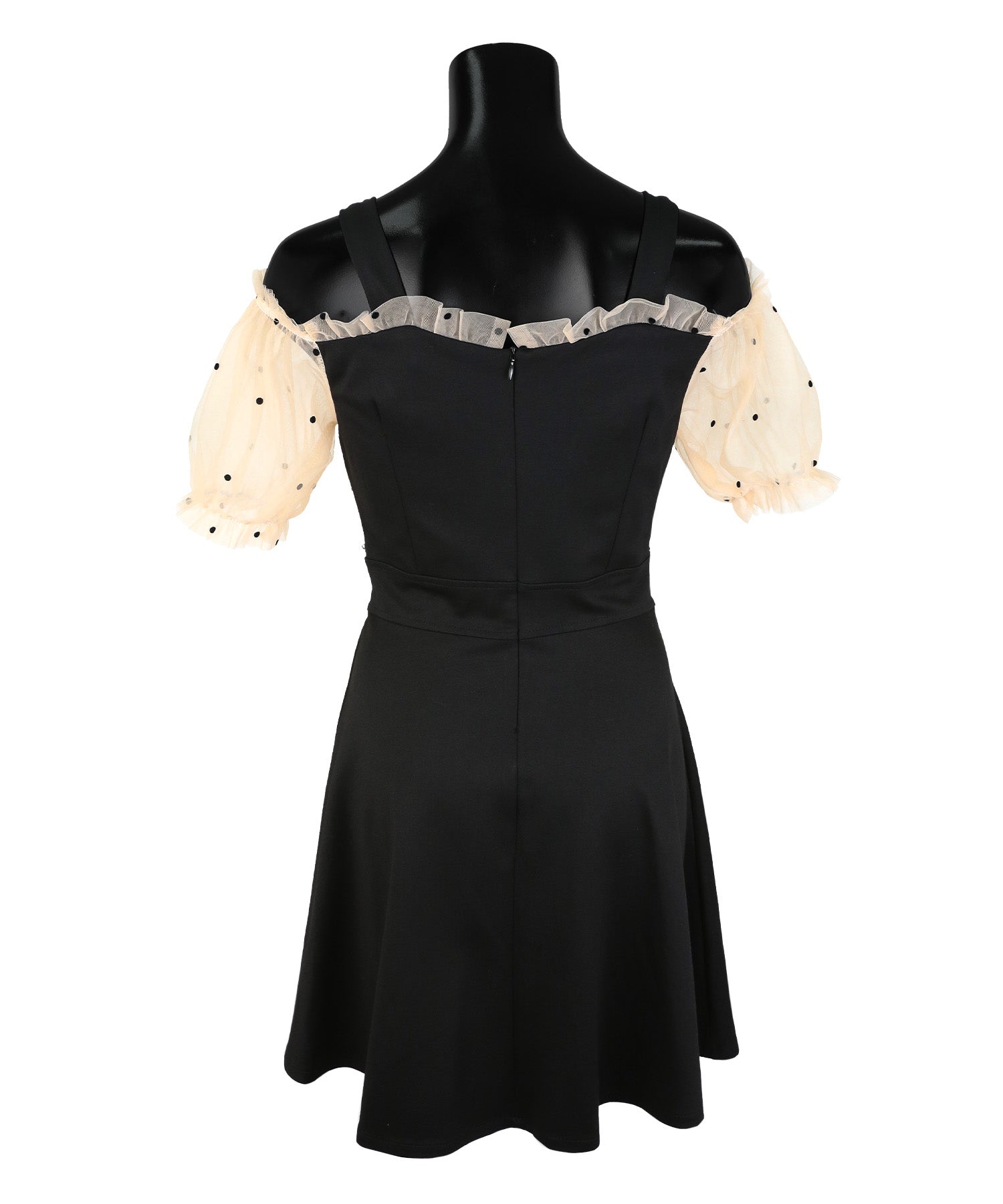 Tika Sheer Shoulder-Open Girly High-Waist Flare Mini Dress