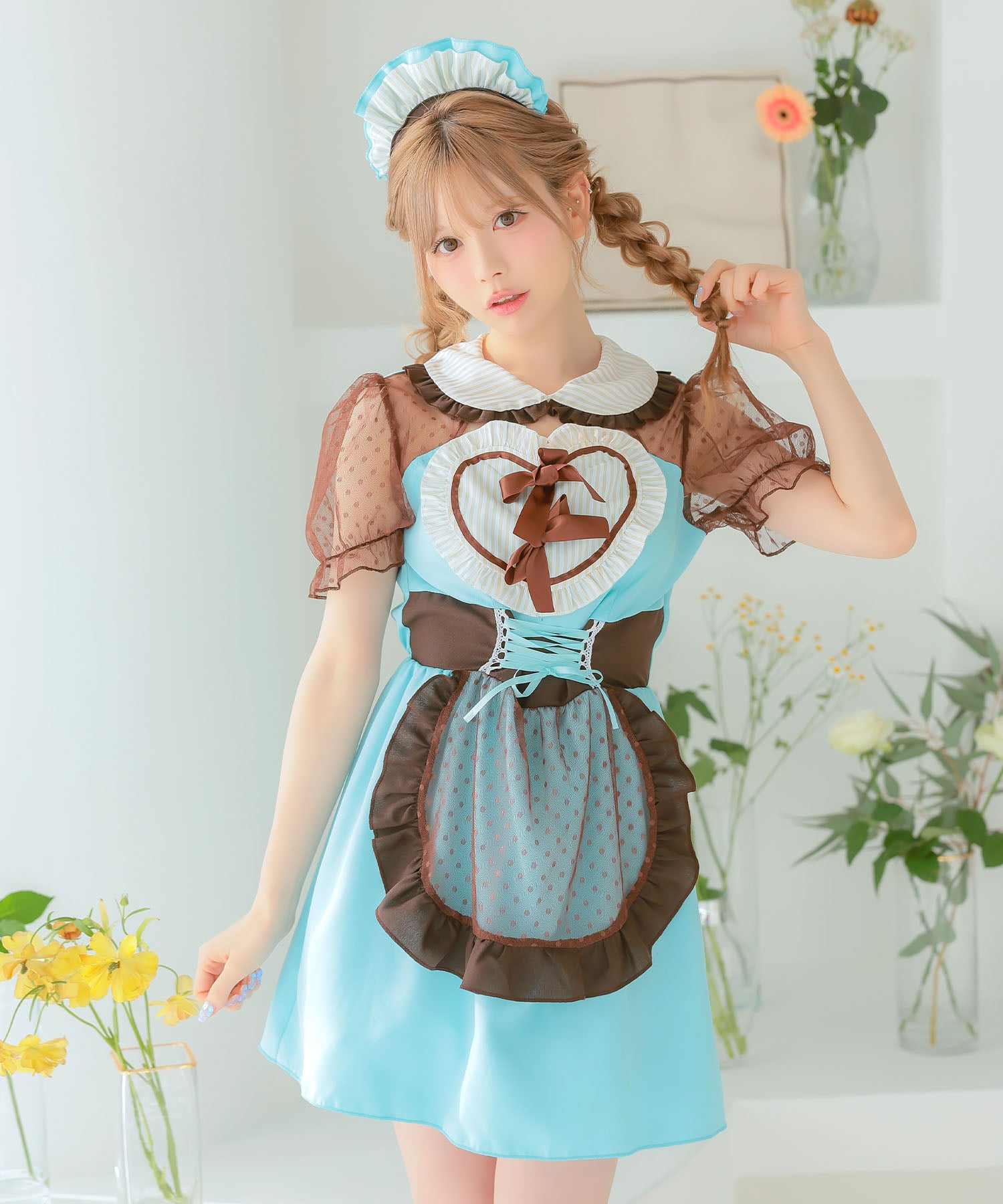 ティカ Tika コスプレ 体型カバーガーリーフレアスカートチョコミントメイド [3点セット]