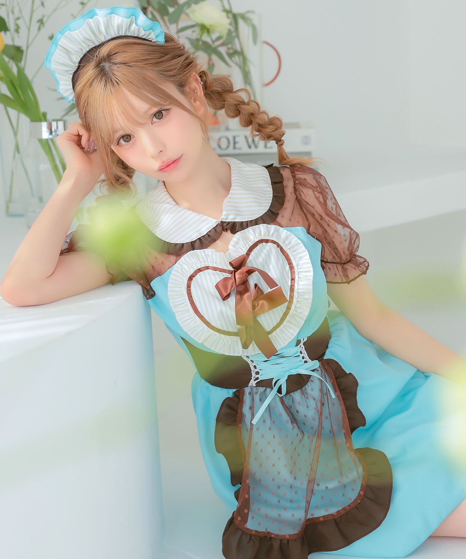 ティカ Tika コスプレ 体型カバーガーリーフレアスカートチョコミントメイド [3点セット]