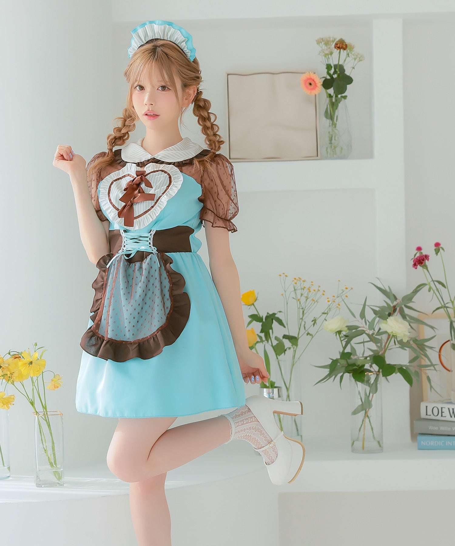 ティカ Tika コスプレ 体型カバーガーリーフレアスカートチョコミントメイド [3点セット]