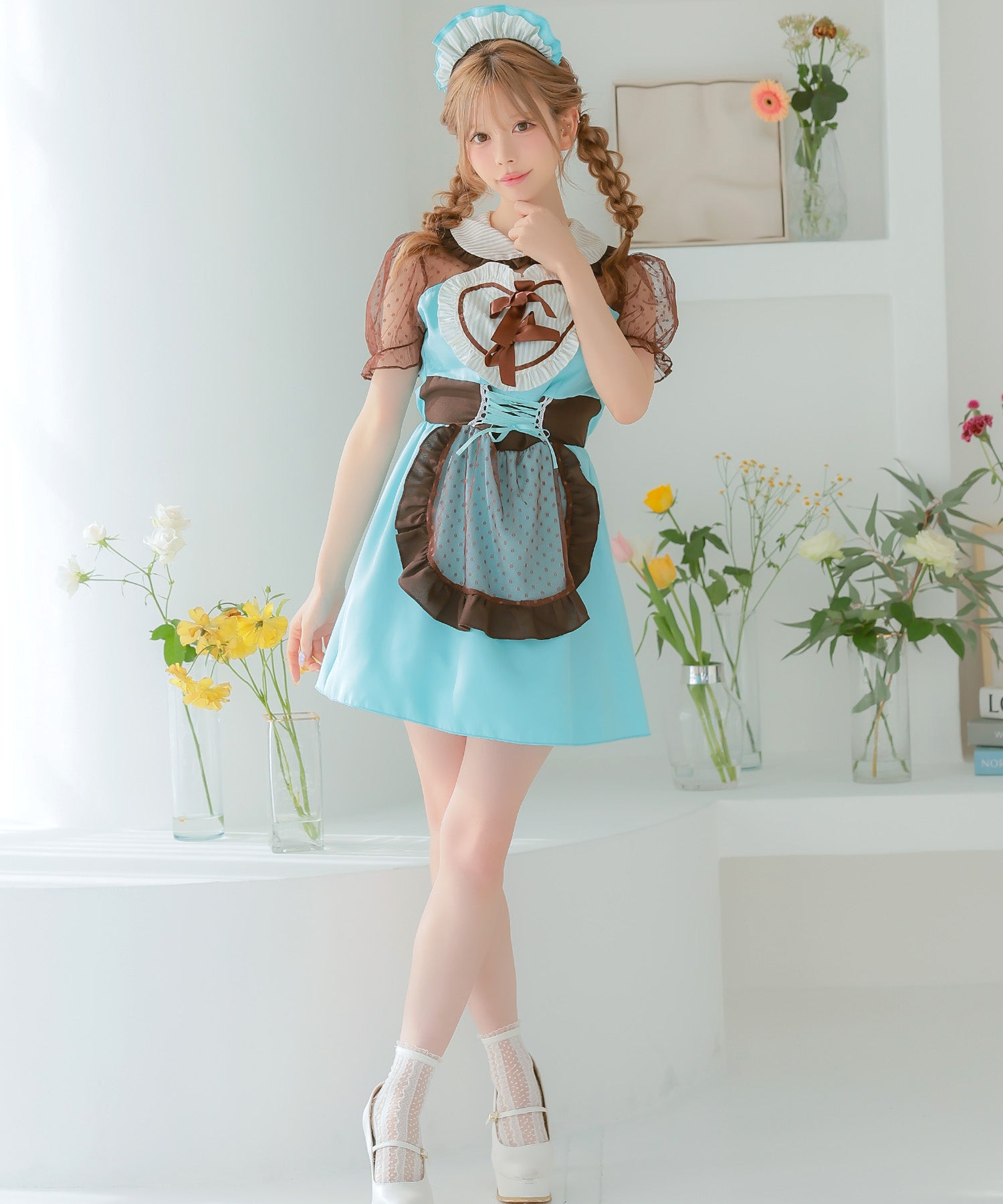 ティカ Tika コスプレ 体型カバーガーリーフレアスカートチョコミントメイド [3点セット]