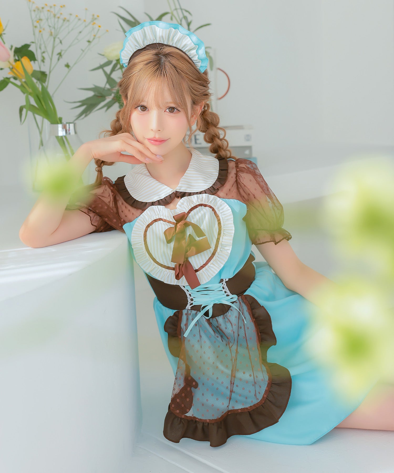 ティカ Tika コスプレ 体型カバーガーリーフレアスカートチョコミントメイド [3点セット]