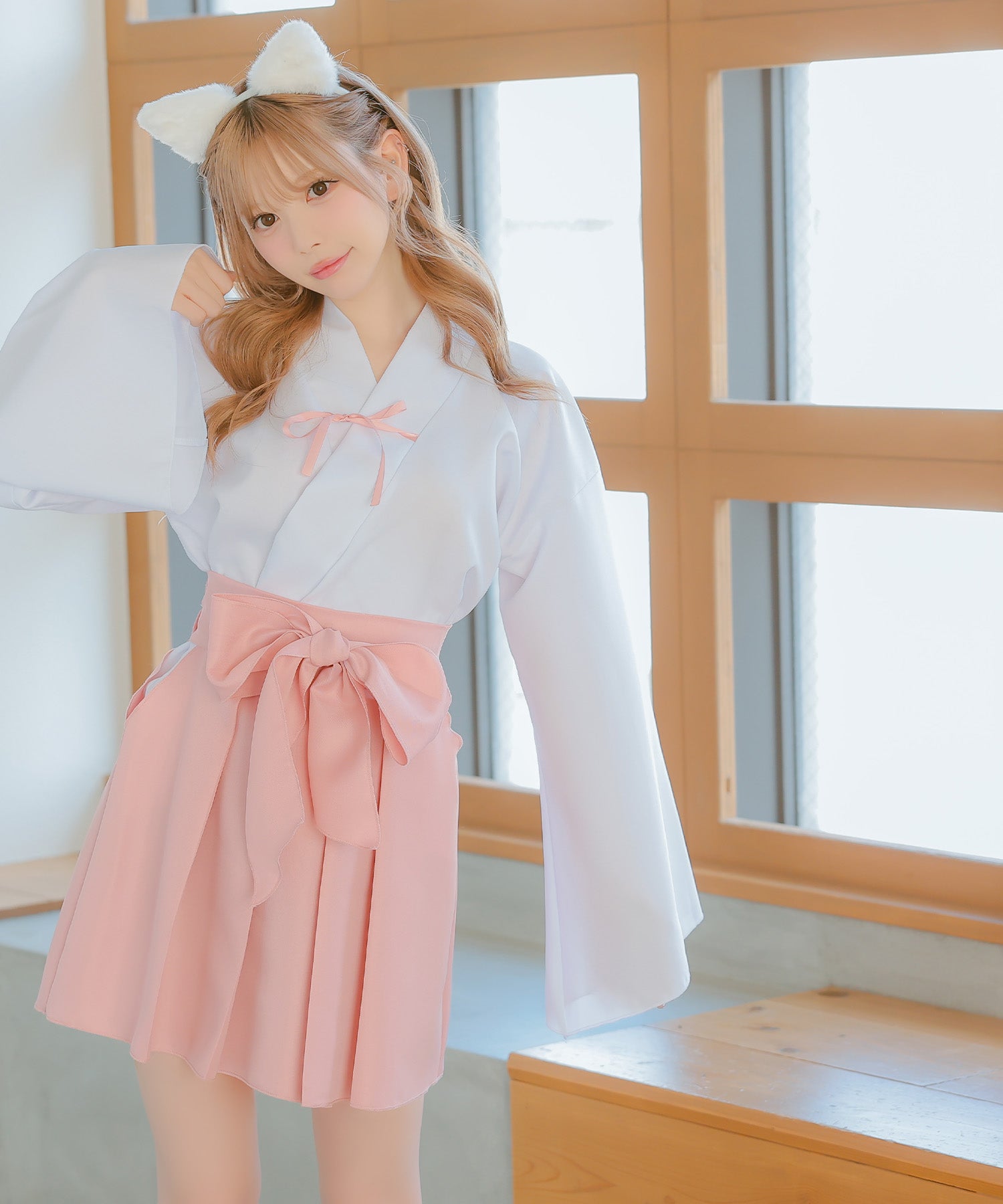 ティカ Tika コスプレ和装体型カバーフレアスカート巫女×白猫アニマルコスプレ [3点セット]