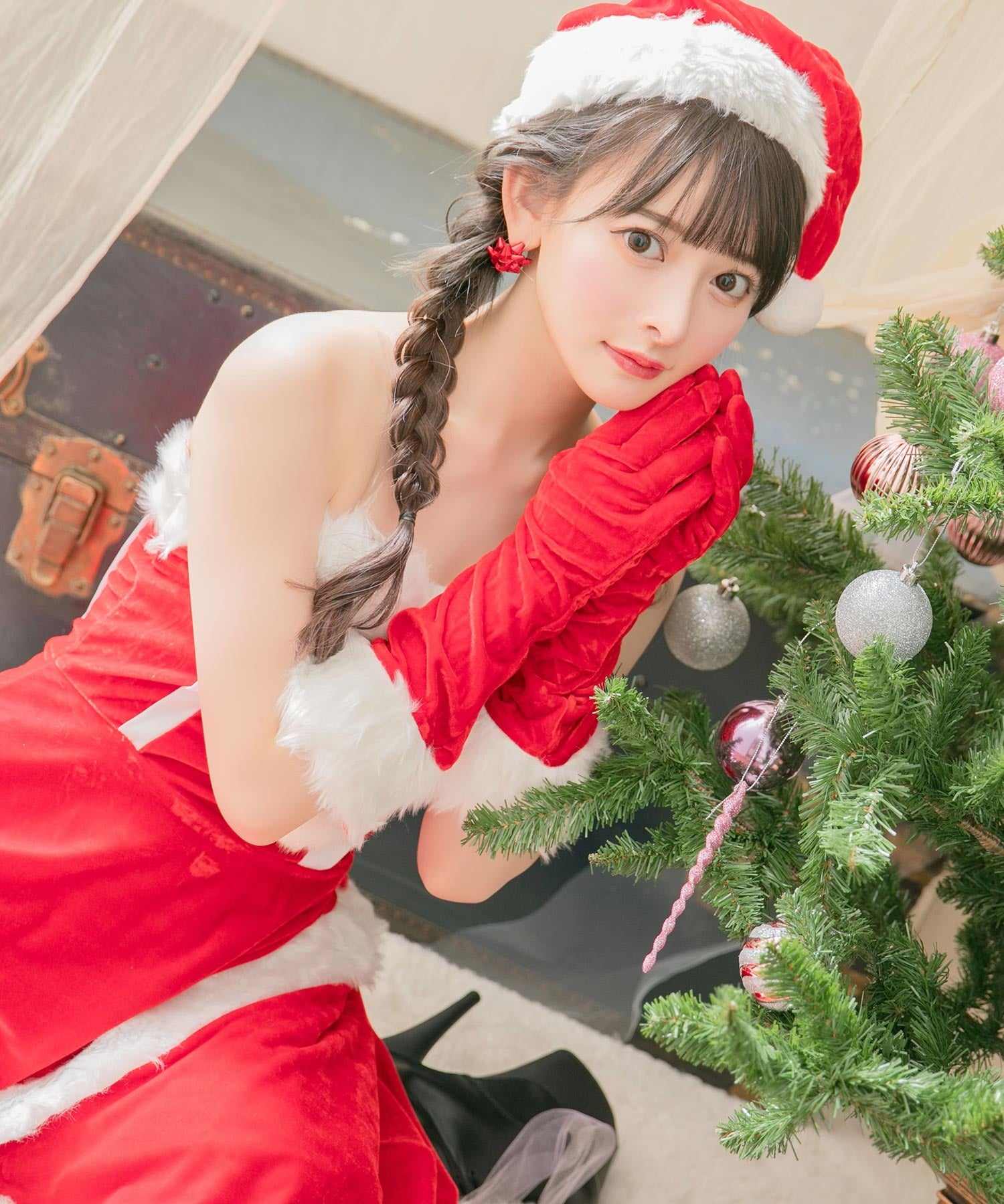 ティカ Tika クリスマスサンタコスプレラップスカートタッチベアトップミニワンピースサンタコスチューム4点セット【返品不可商品】