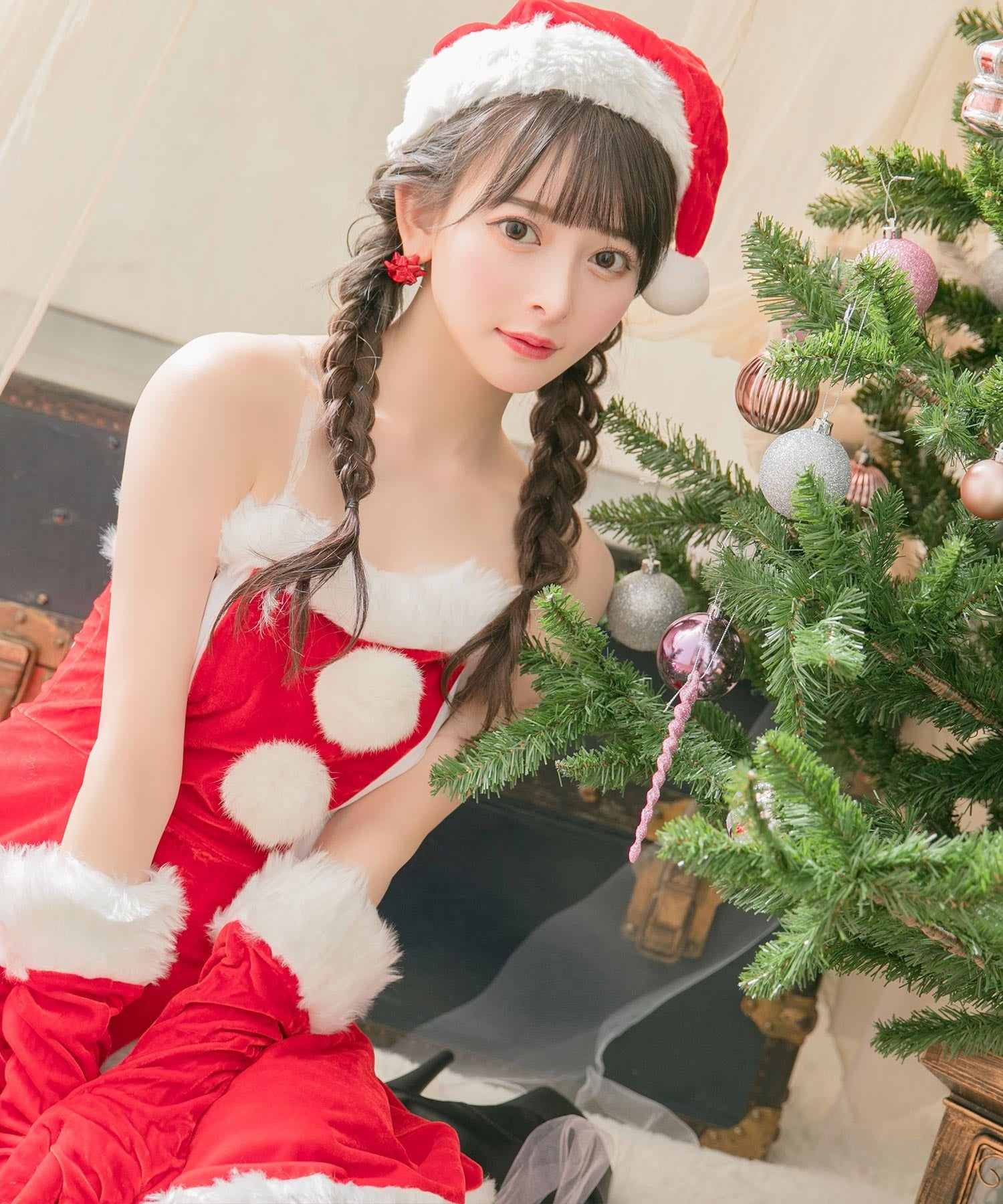 ティカ Tika クリスマスサンタコスプレラップスカートタッチベアトップミニワンピースサンタコスチューム4点セット【返品不可商品】
