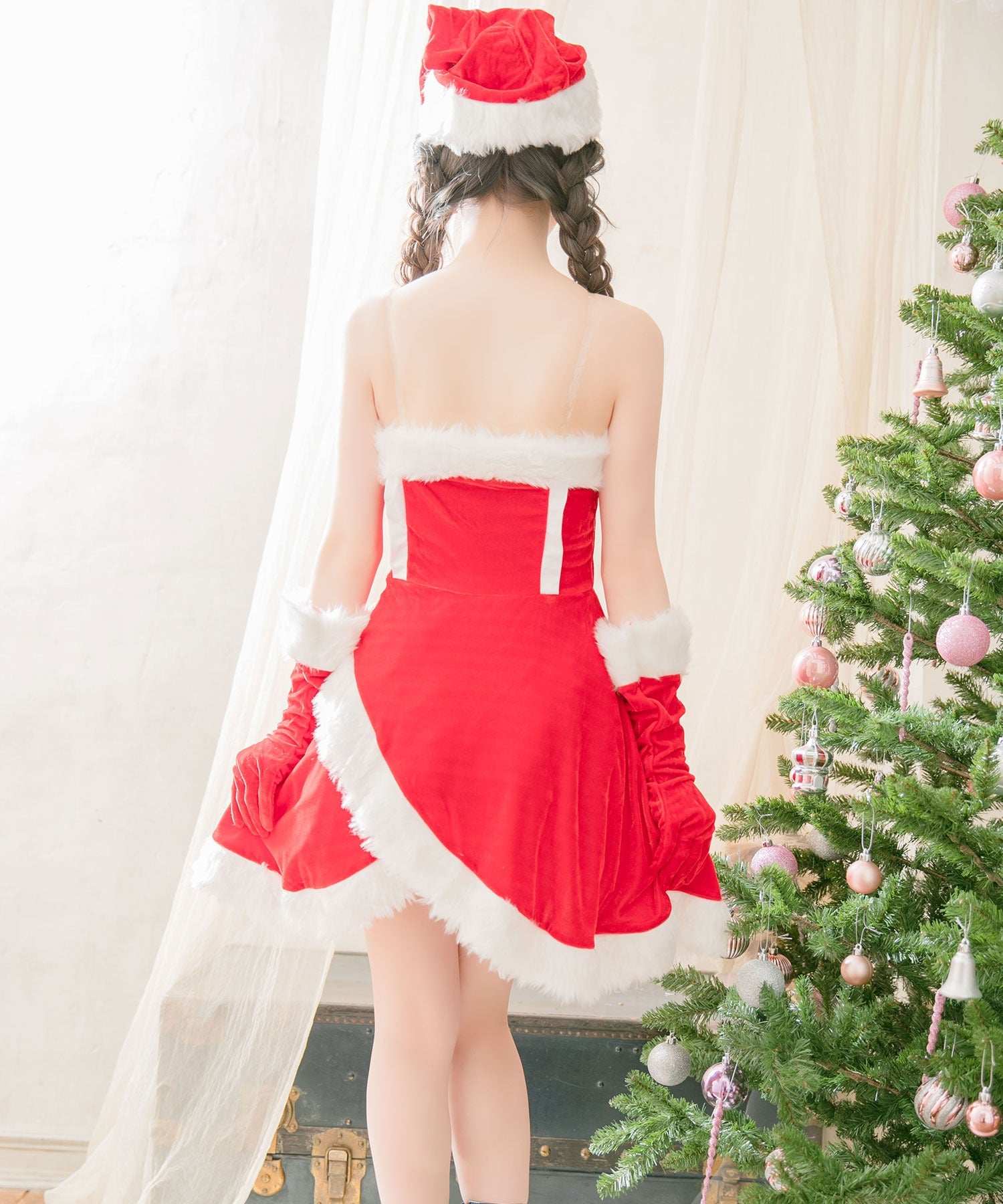 ティカ Tika クリスマスサンタコスプレラップスカートタッチベアトップミニワンピースサンタコスチューム4点セット【返品不可商品】