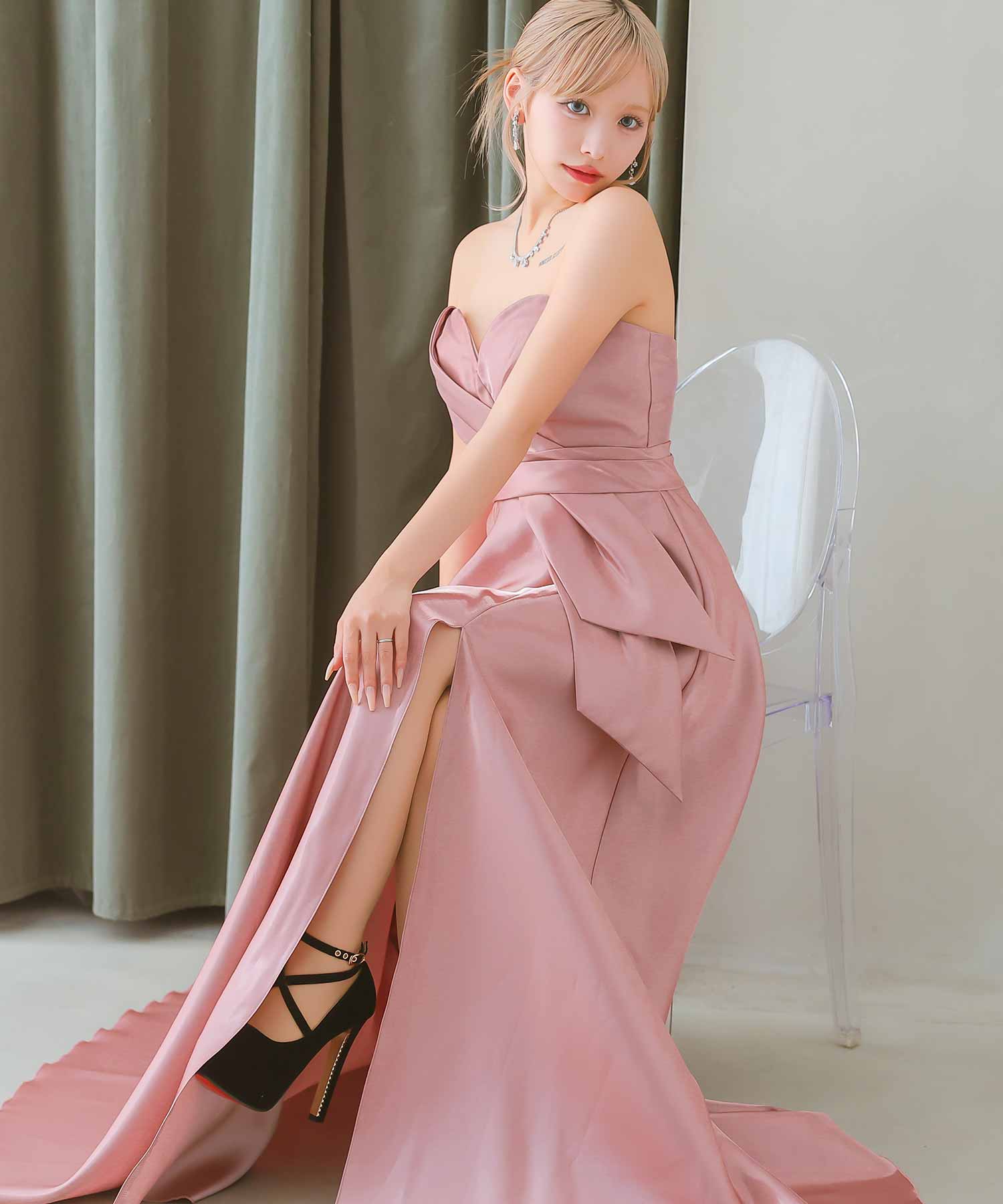 Tika Cabaret Dress Heart Cut Bear Satin Slit A-Line Long Birthday Dress