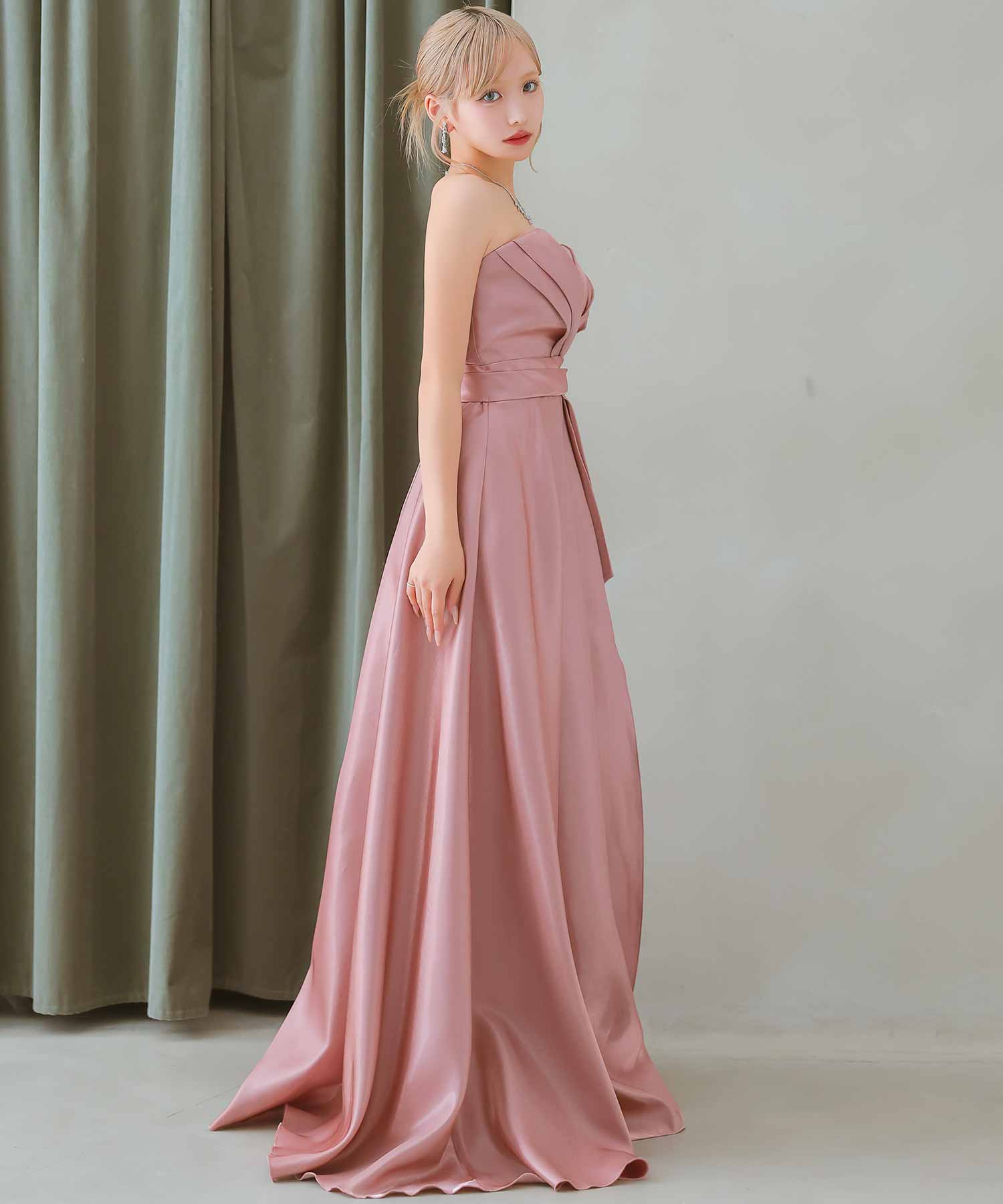 Tika Cabaret Dress Heart Cut Bear Satin Slit A-Line Long Birthday Dress