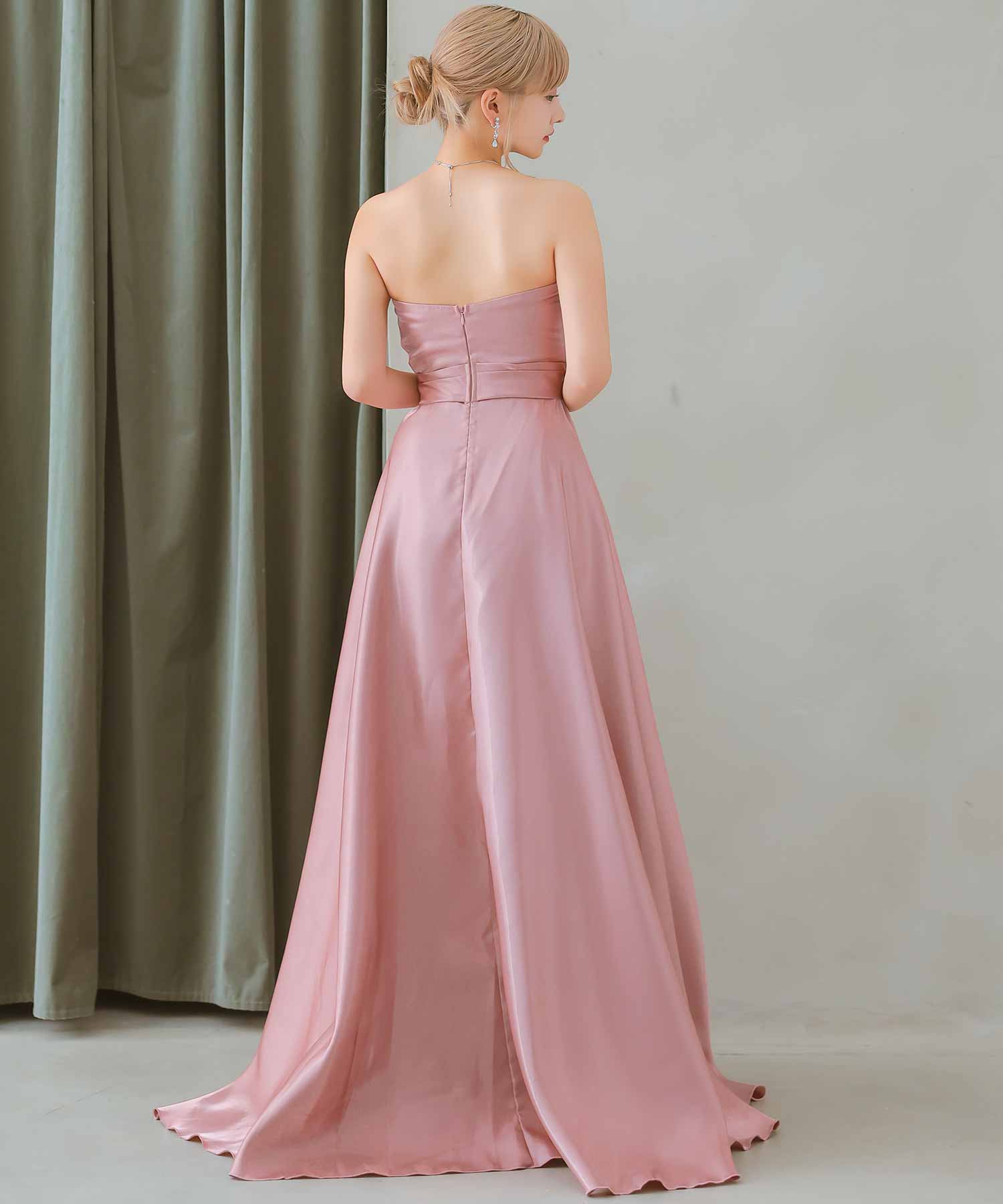 Tika Cabaret Dress Heart Cut Bear Satin Slit A-Line Long Birthday Dress