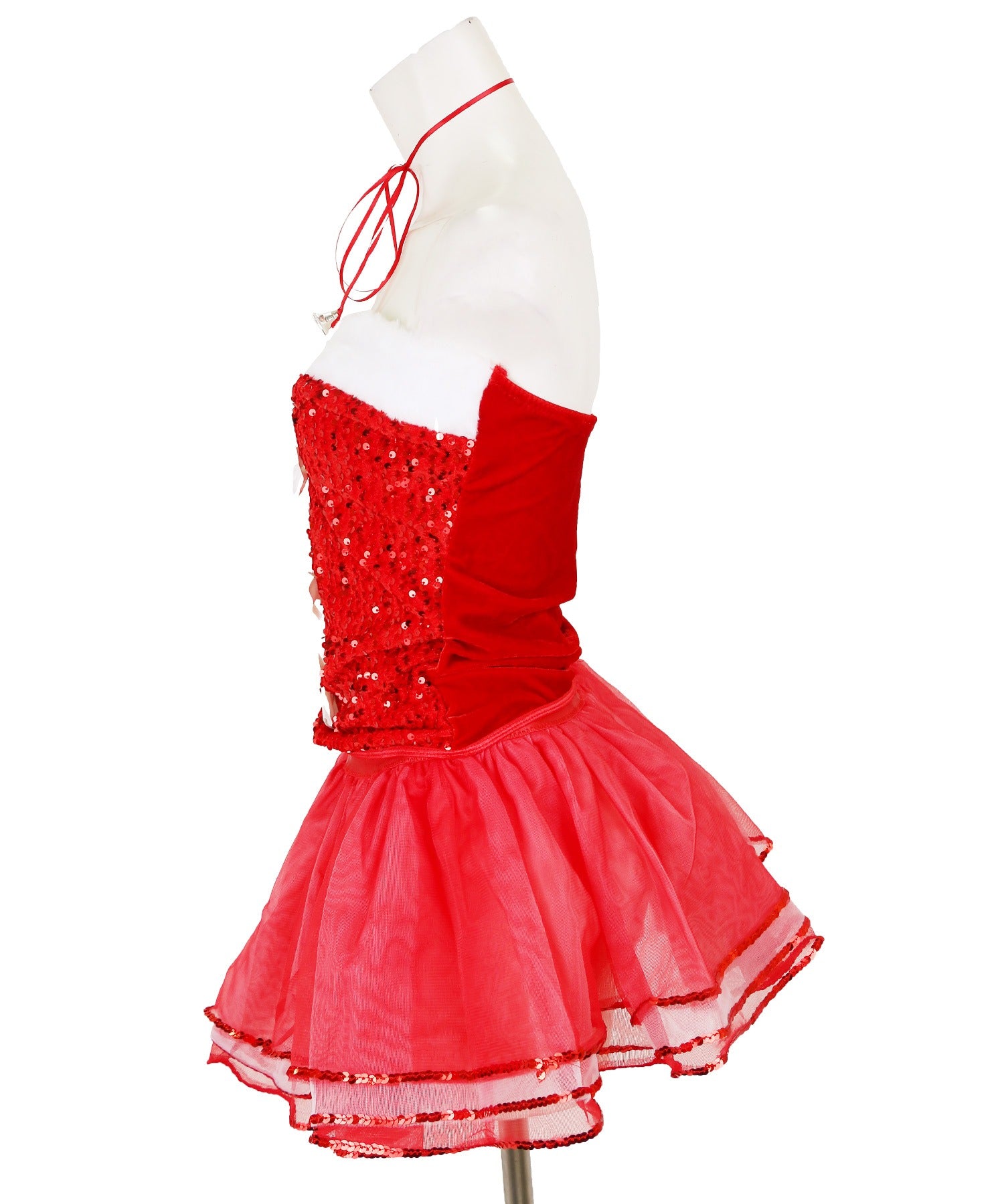 Tika Christmas Santa Cosplay Sequined Strapless Top x Tulle Mini Skirt Set Reindeer 7-Piece Set [Non-Returnable Item]
