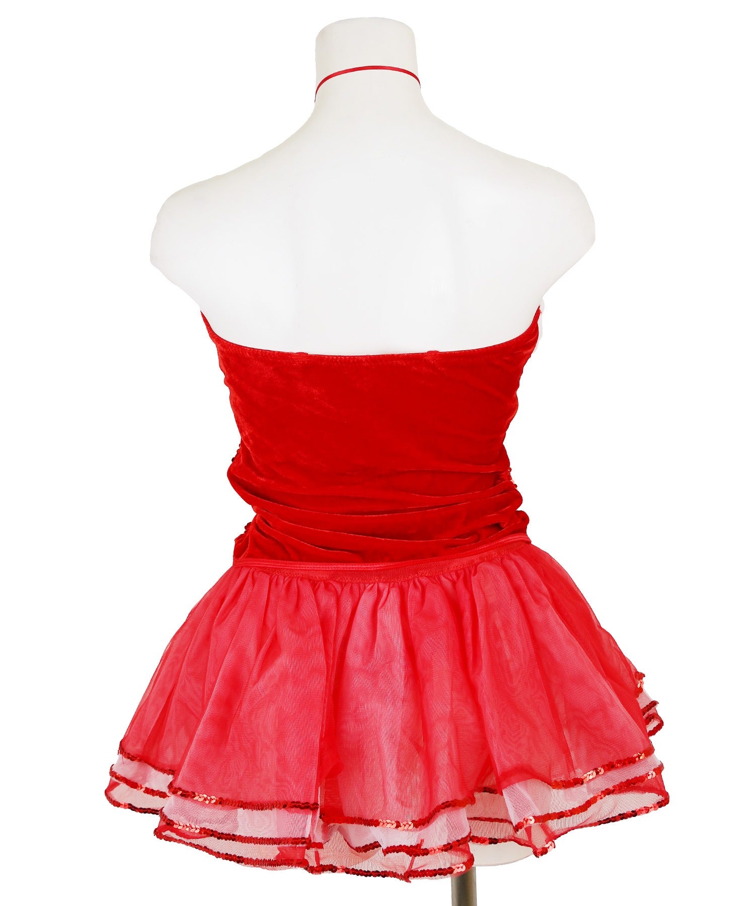 Tika Christmas Santa Cosplay Sequined Strapless Top x Tulle Mini Skirt Set Reindeer 7-Piece Set [Non-Returnable Item]