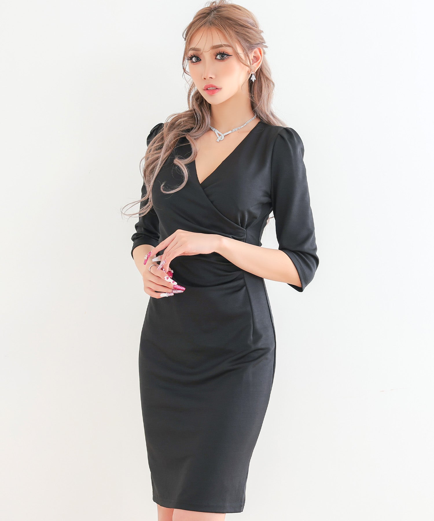 ティカ Tika キャバドレス キャミソール肩あきバストリボンシンプルワンカラーフレアミニドレス (Sサイズ～XXXLサイズ) （ブラック） ブラック