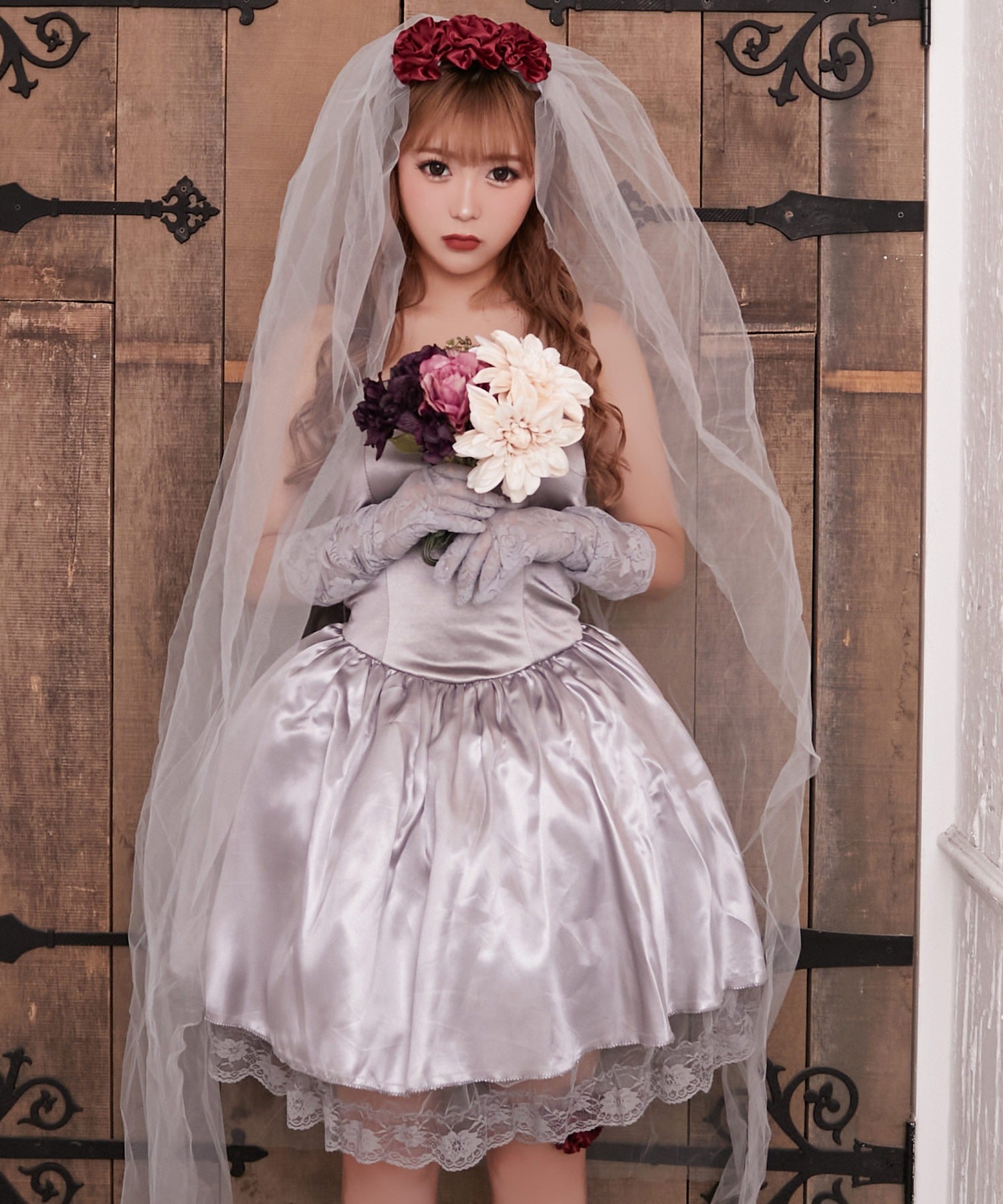 ティカ Tika 花嫁ゾンビのコスプレ衣装ベアトップワンピース4点セット【返品不可商品】,グレー