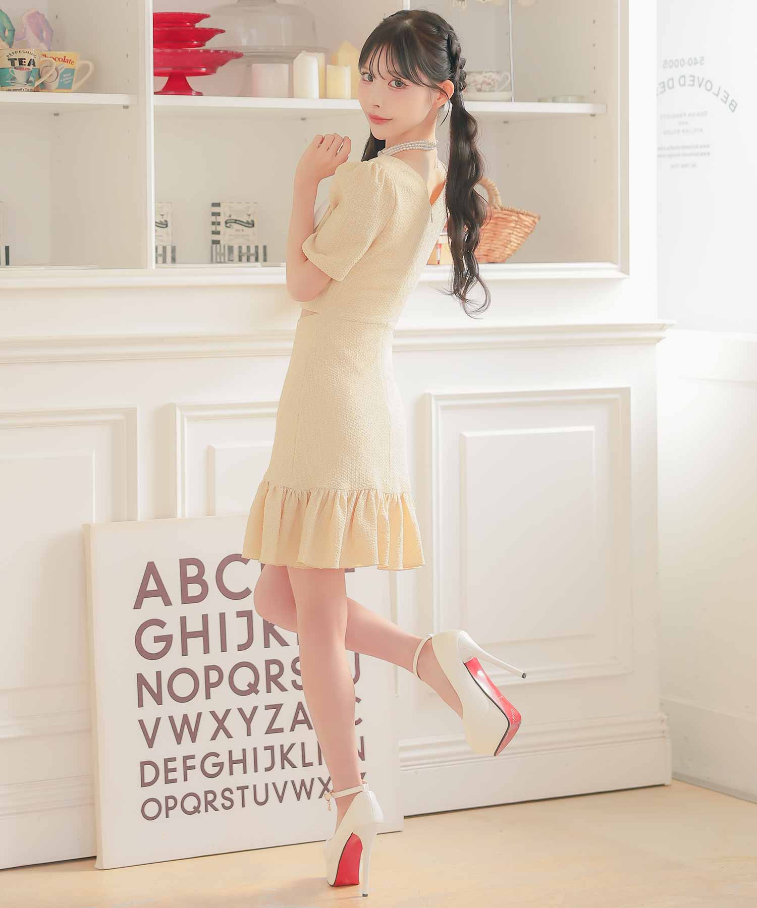 tea dress 2000s Tika Cabaret Dress [Korean Dress] with Collar, Short Sleeves, Buttons,