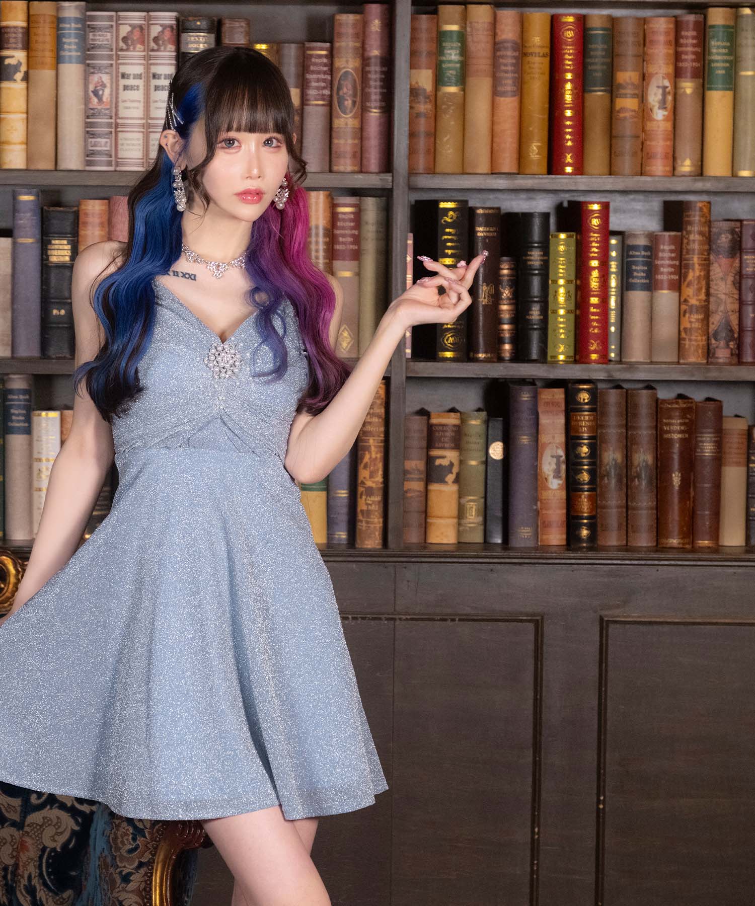 ティカ Tika キャバドレス キャミソール ギャザー パールビジュー ラメ フレアミニドレス (Sサイズ～XXXXLサイズ) （ダスティブルー） ダスティブルー