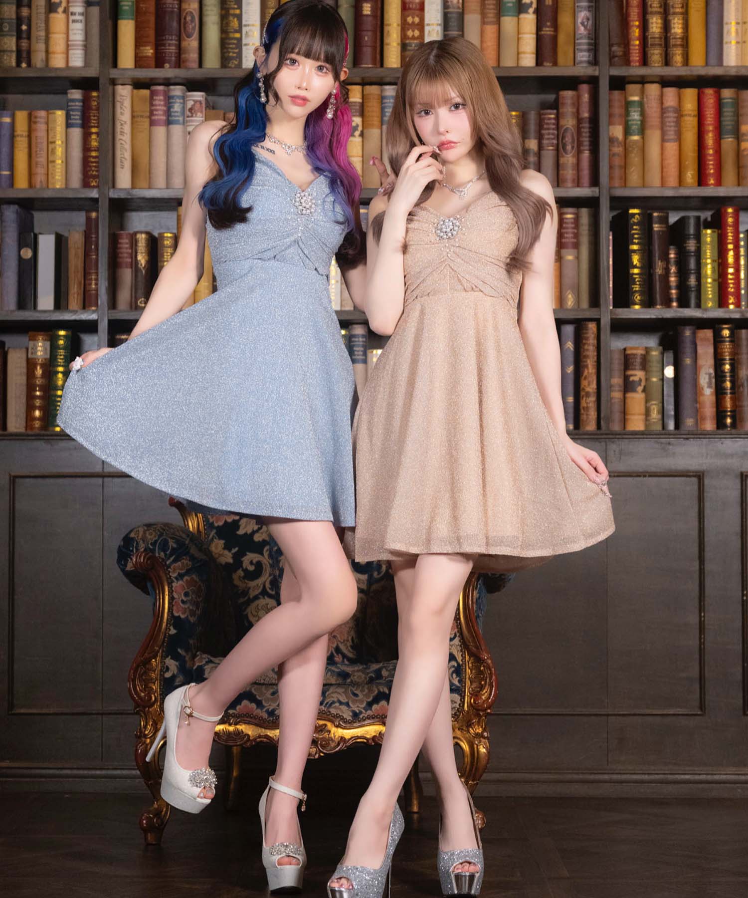 ティカ Tika キャバドレス キャミソール ギャザー パールビジュー ラメ フレアミニドレス (Sサイズ～XXXXLサイズ) （ダスティブルー） ダスティブルー
