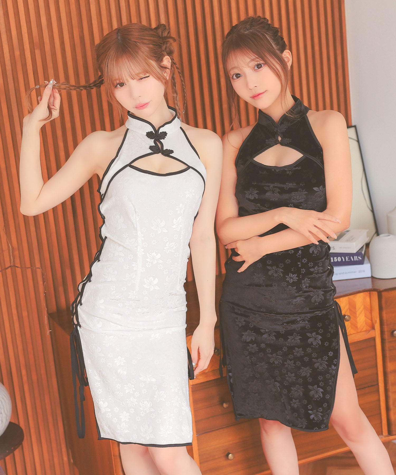 ティカ Tika コスプレ バストカット セクシー レースアップ 小花柄 チャイナ服 2点セット (ワンピース/Tバック) （ホワイト） ホワイト