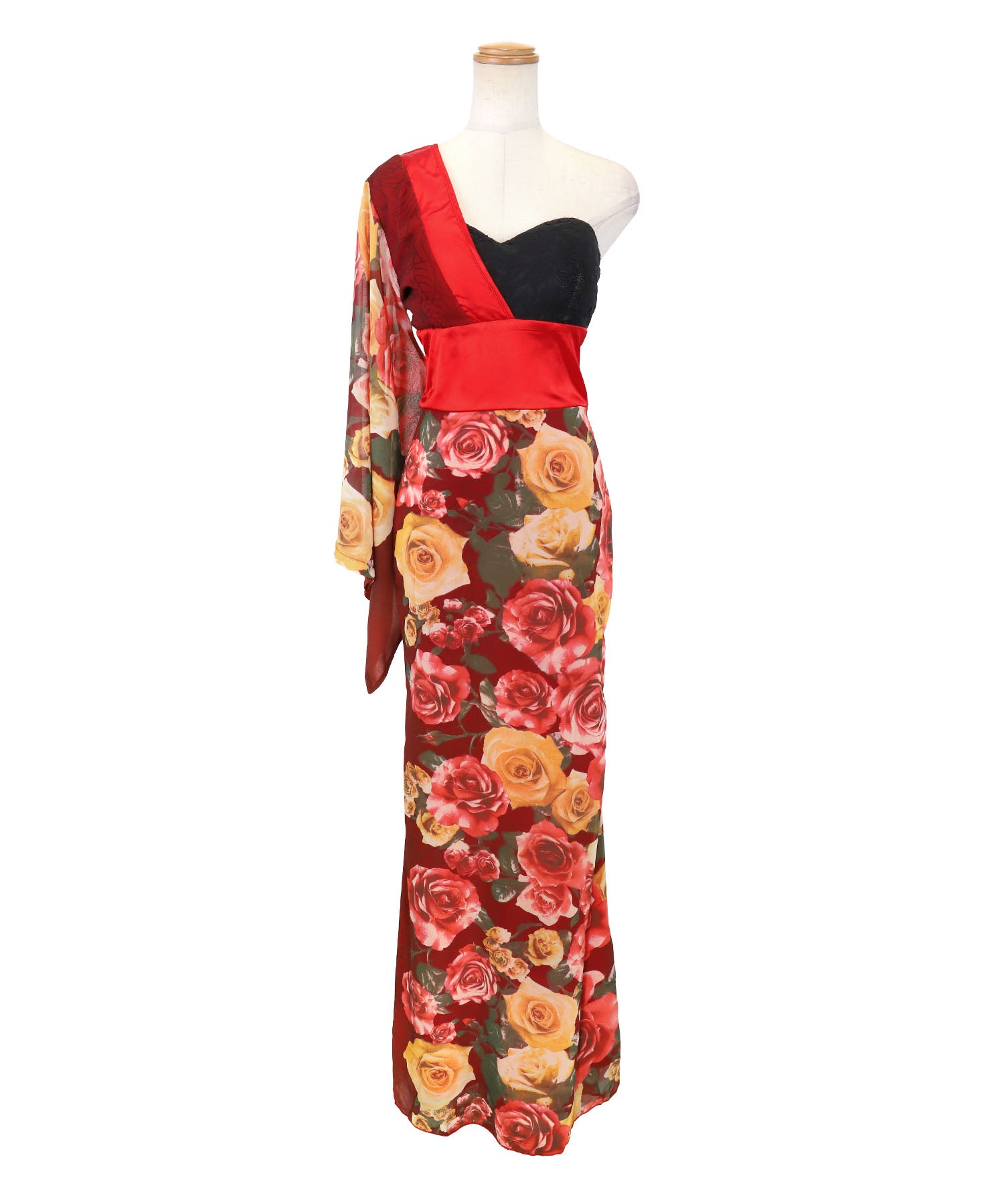 Tika Halloween Costume Sexy Oiran One-Shoulder Slit Rose Traditional D