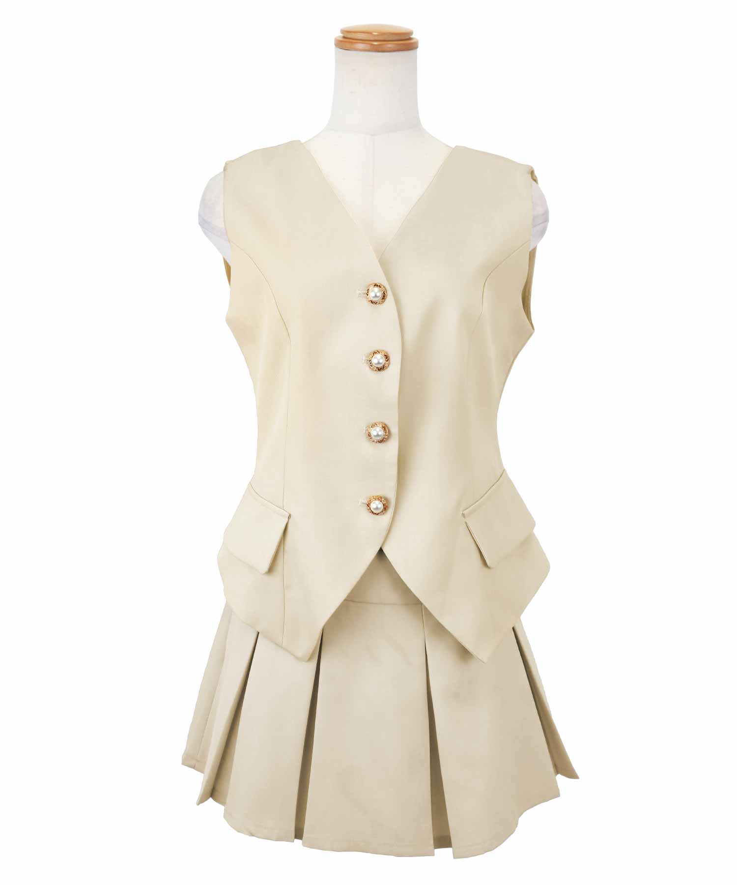 ティカ Tika 韓国ファッション ワンピース セットアップ Aライン ミニドレス シンプル 大人 ノースリーブ 上品 背中魅せ バックリボン （ベージュ） ベージュ
