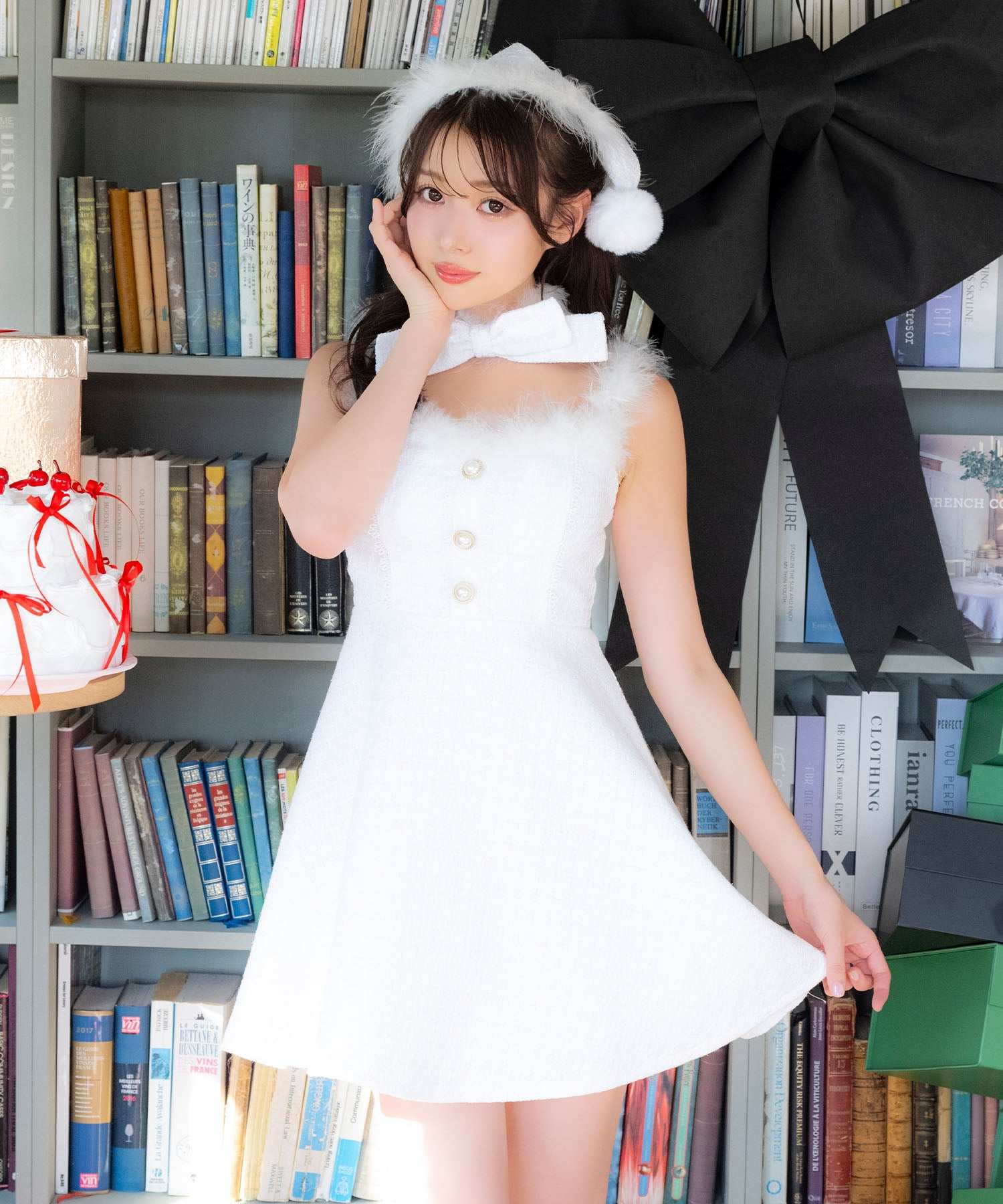 ティカ Tika サンタコス サンタコスプレ ツイード リボン レース フレアスカート ドレス セクシー クリスマス コスチューム サンタコス 3点set 【返品不可商品】（ホワイト） ホワイト