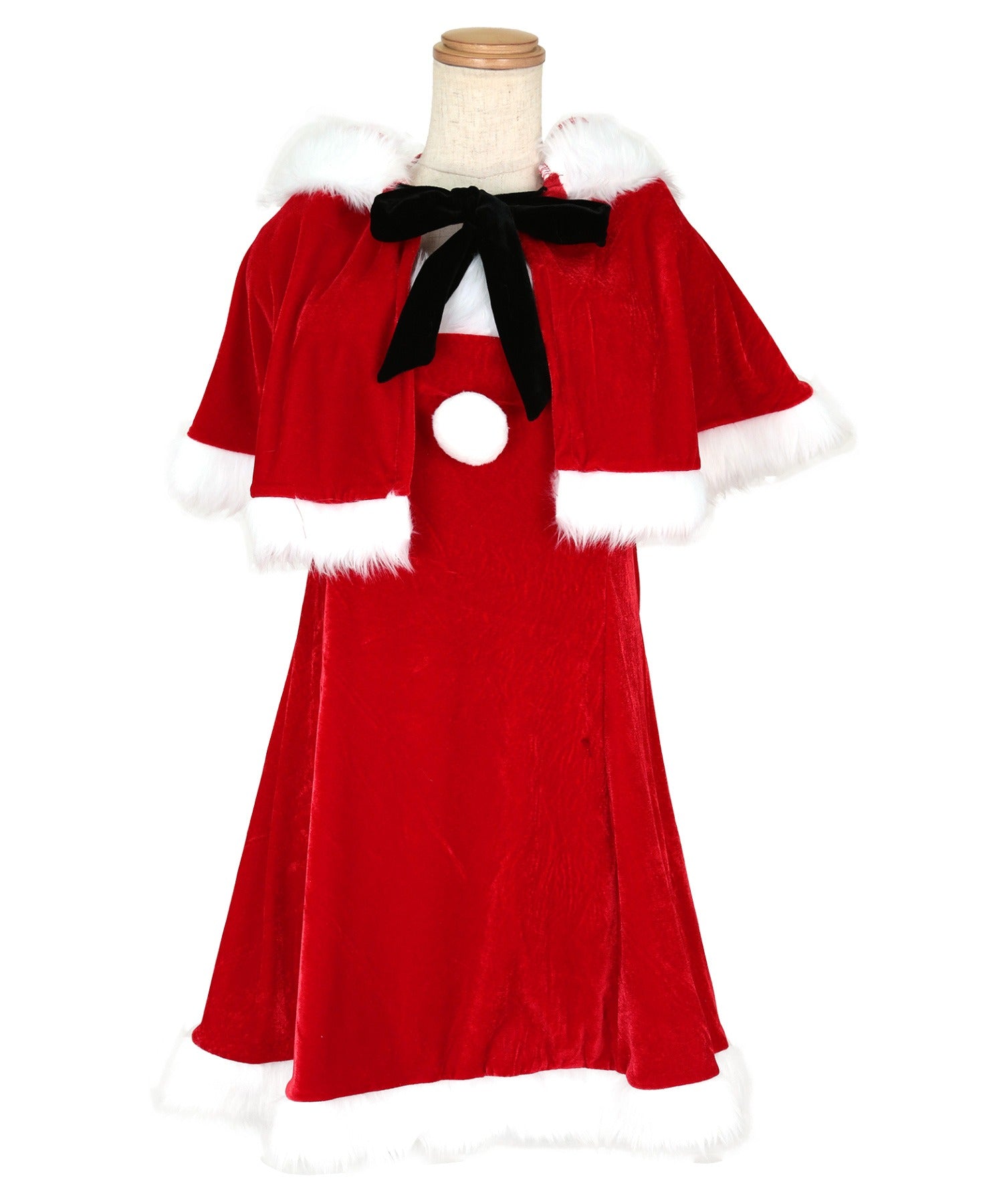 ティカ Tika クリスマスコスプレうさ耳フード付きケープ×ノースリーブAラインワンピースサンタコスチューム4点セット【返品不可商品】