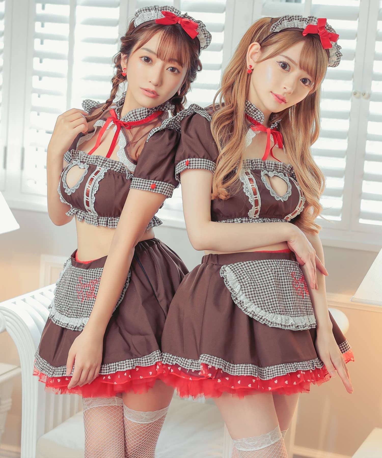 ティカ Tika ハロウィン  ギンガムチェックラブリーリボンランジェリー風デザインセクシーメイドハロウィンコスプレ衣装4点セット【返品不可商品】