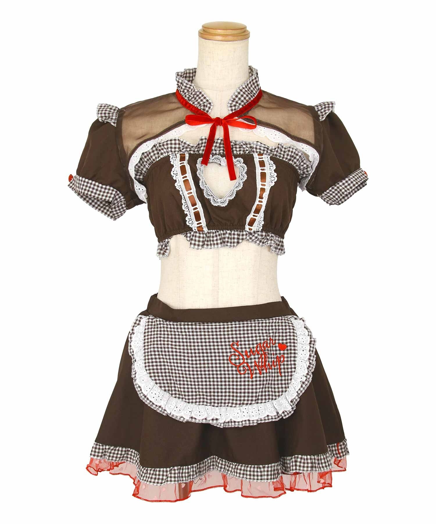 ティカ Tika ハロウィン  ギンガムチェックラブリーリボンランジェリー風デザインセクシーメイドハロウィンコスプレ衣装4点セット【返品不可商品】