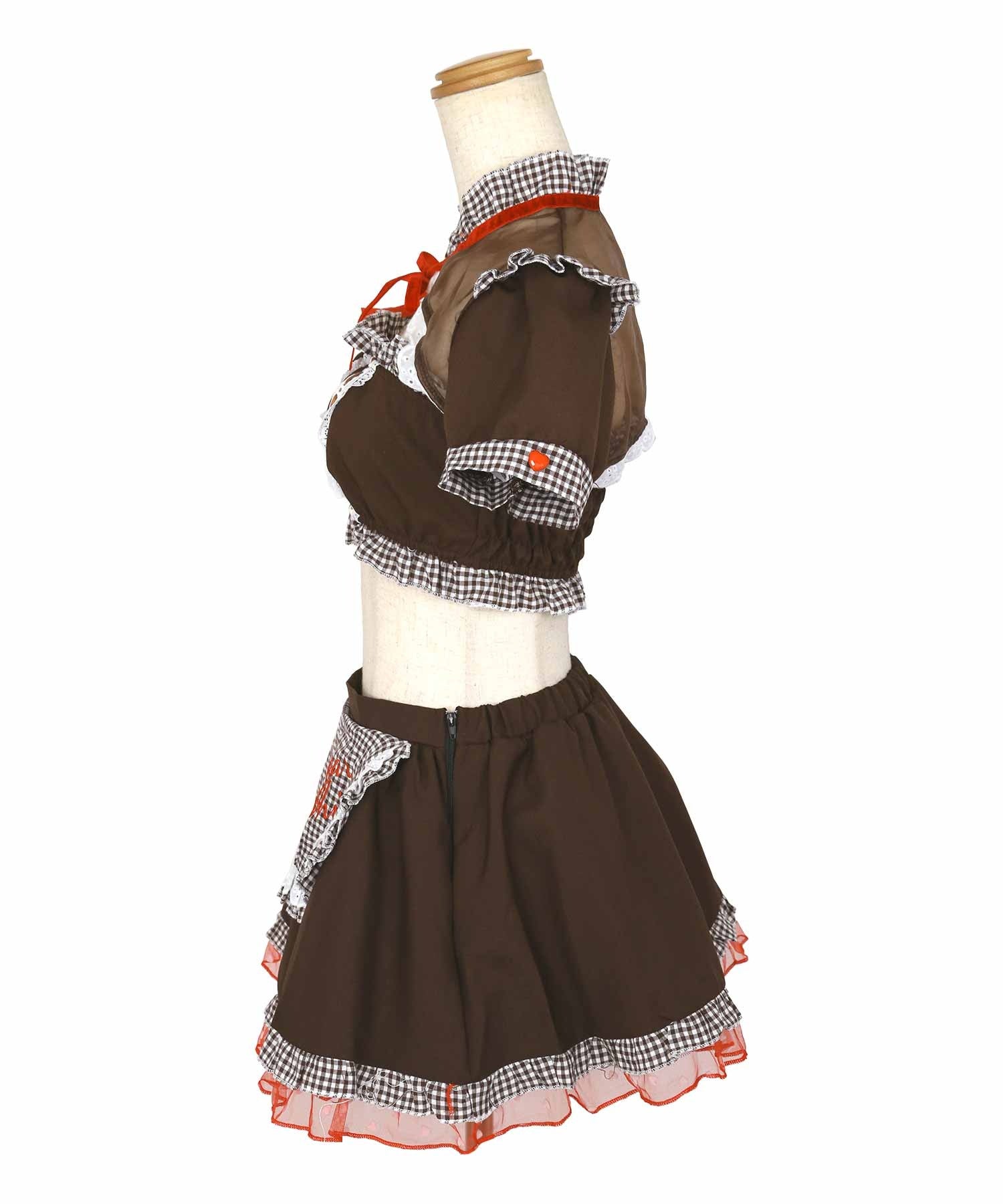 ティカ Tika ハロウィン  ギンガムチェックラブリーリボンランジェリー風デザインセクシーメイドハロウィンコスプレ衣装4点セット【返品不可商品】