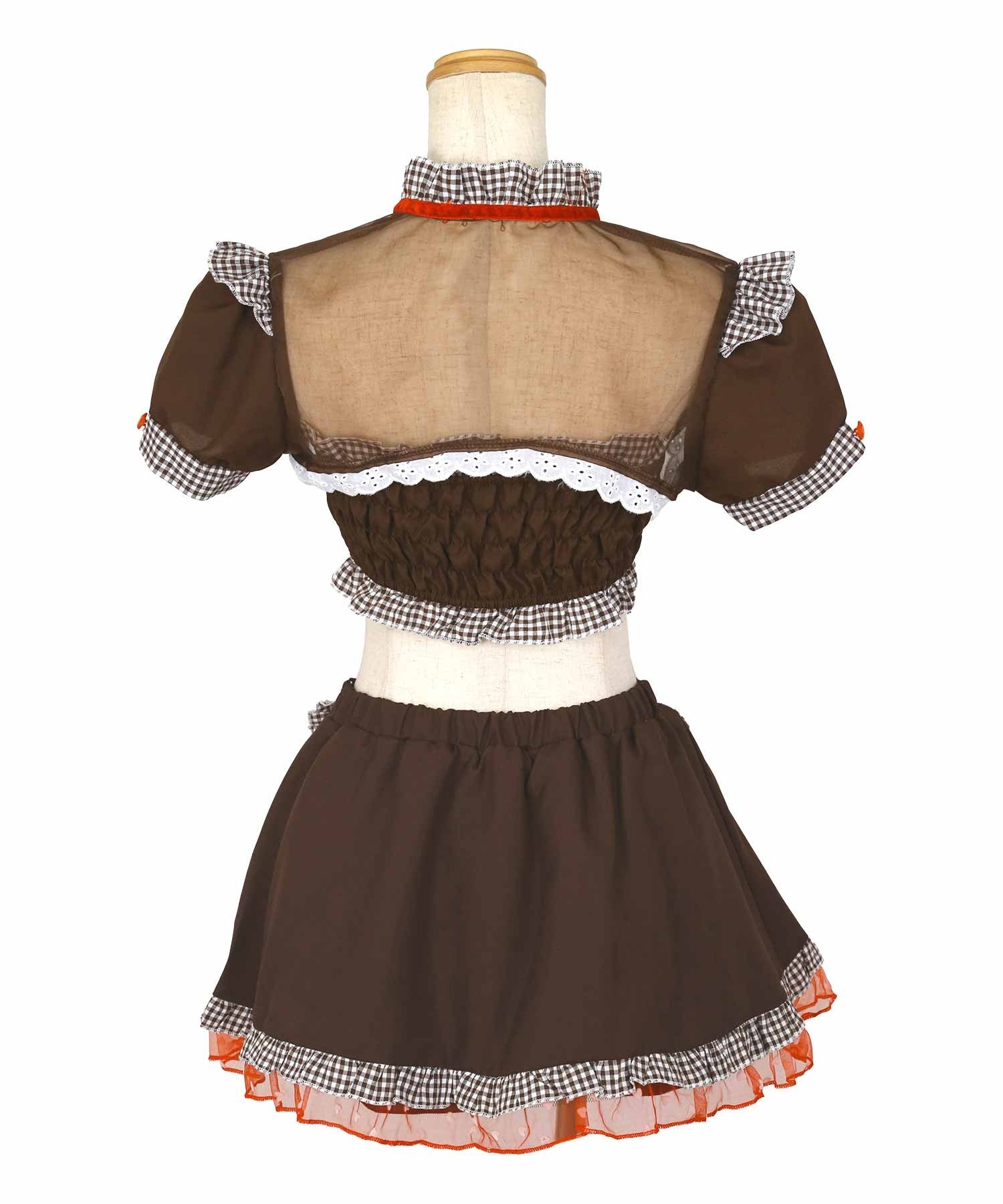 ティカ Tika ハロウィン  ギンガムチェックラブリーリボンランジェリー風デザインセクシーメイドハロウィンコスプレ衣装4点セット【返品不可商品】