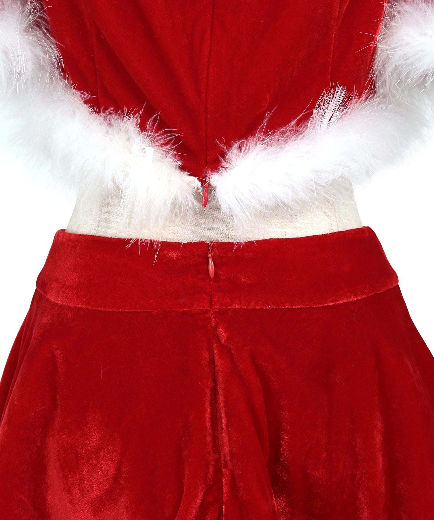 ティカ Tika クリスマスコスプレレースデザイン半袖トップス×フレアスカートセットアップサンタコスチューム4点セット【返品不可商品】（レッド） レッド