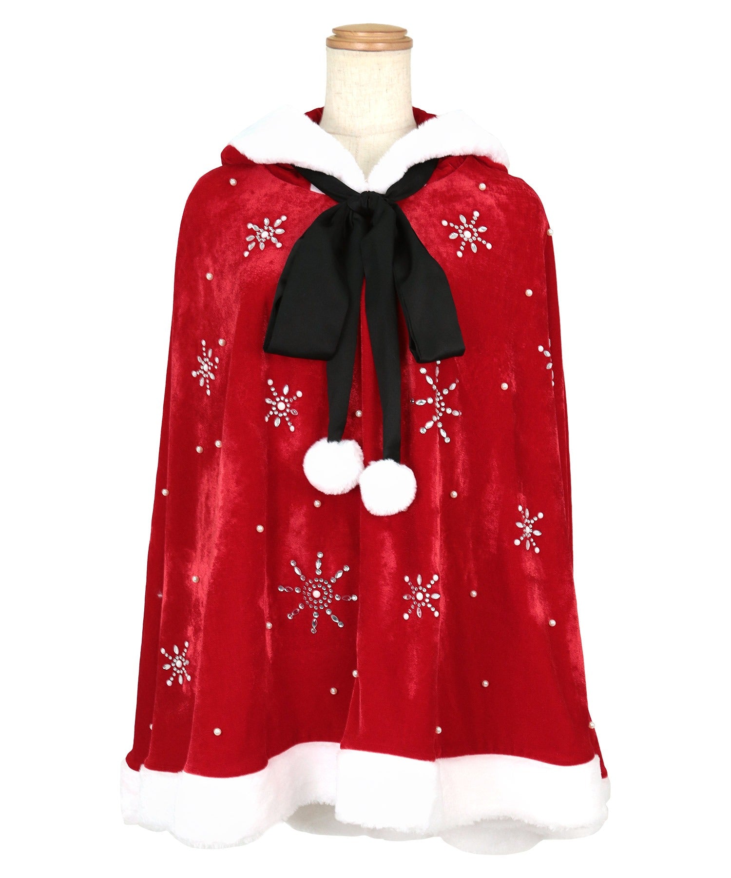 ティカ Tika クリスマスコスプレフードリボンポンチョサンタコスチューム3点セット【返品不可商品】（レッド） レッド