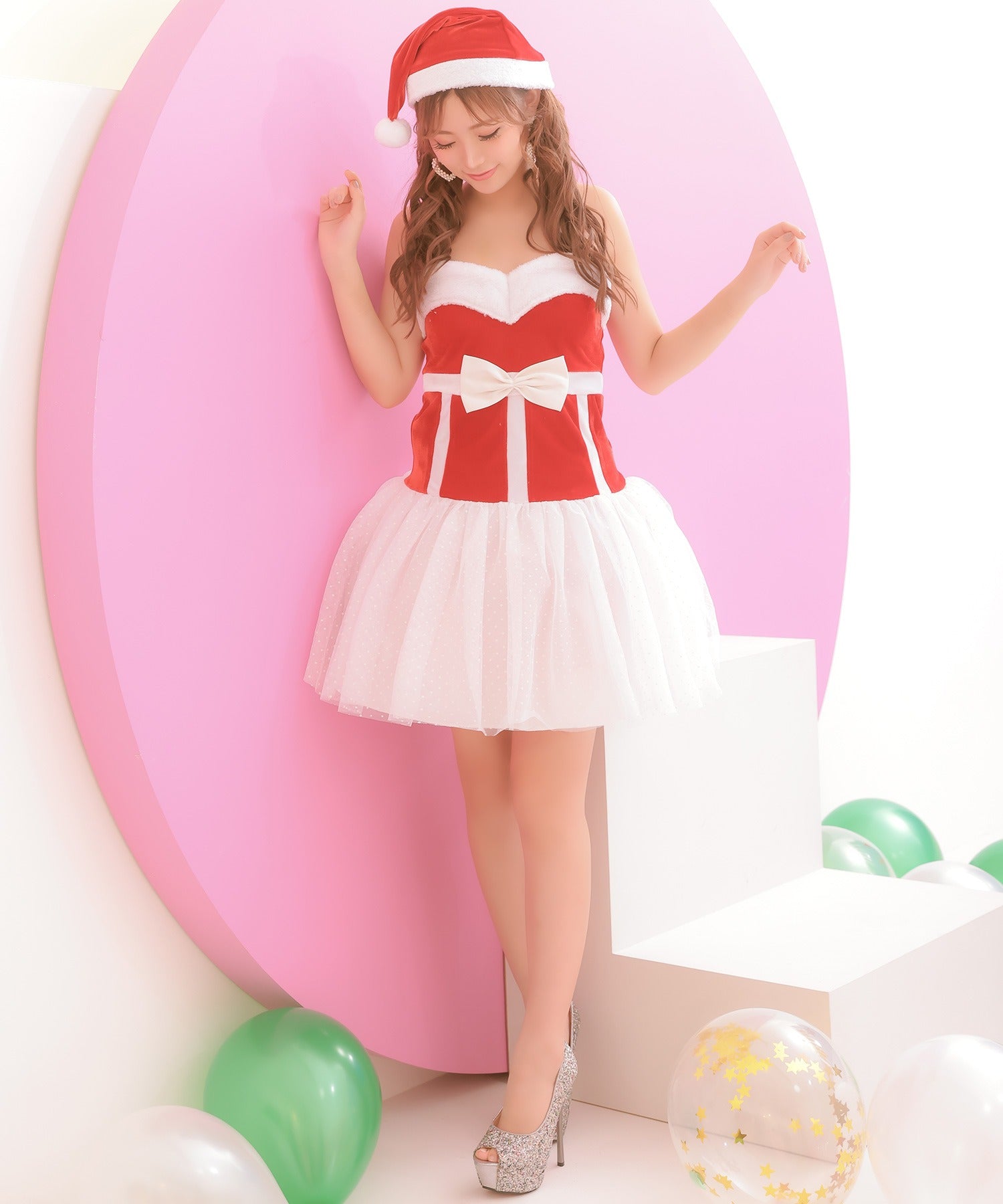 ティカ Tika クリスマスサンタコスプレベアトップチュールスカートワンピースサンタコスチューム3点セット【返品不可商品】