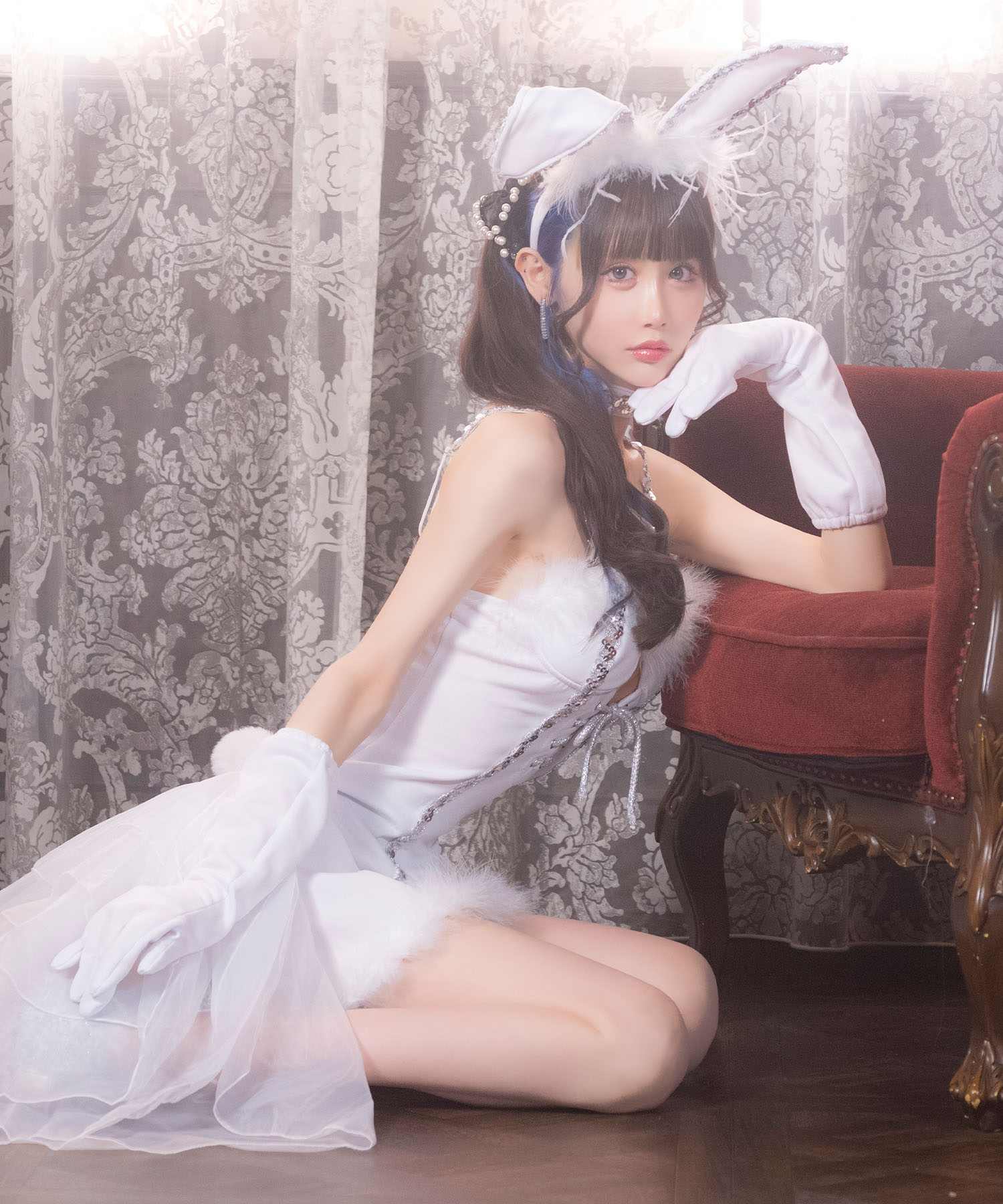ティカ Tika バニーガールコスプレ衣装フロントスピンドルコルセットフィッシュテールワンピース5点セット【返品不可商品】（ホワイト） ホワイト