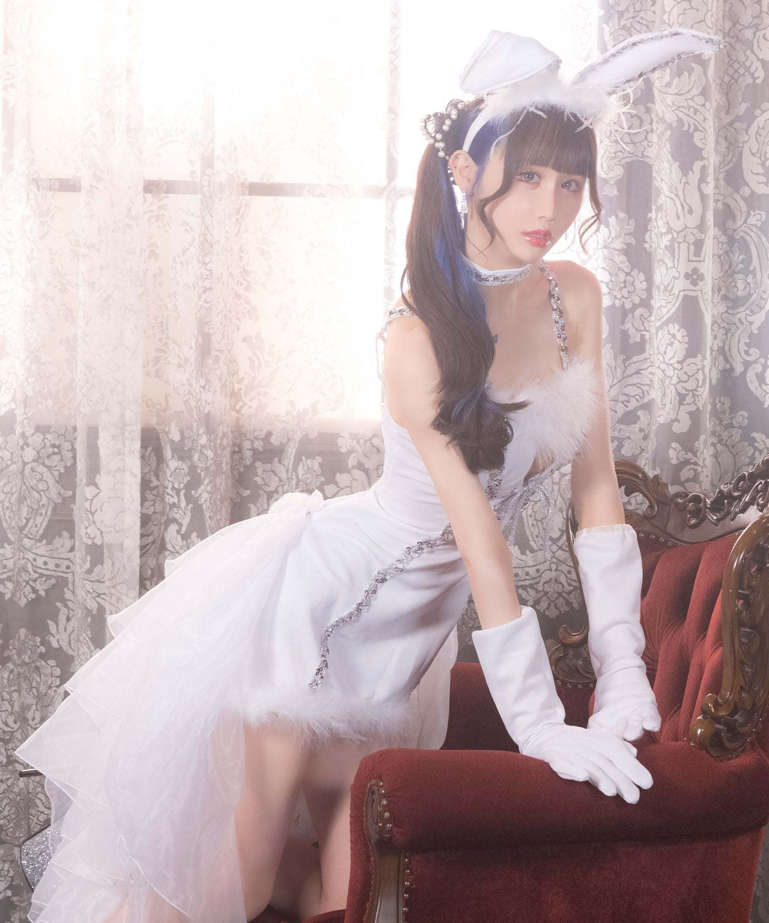 ティカ Tika バニーガールコスプレ衣装フロントスピンドルコルセットフィッシュテールワンピース5点セット【返品不可商品】（ホワイト） ホワイト