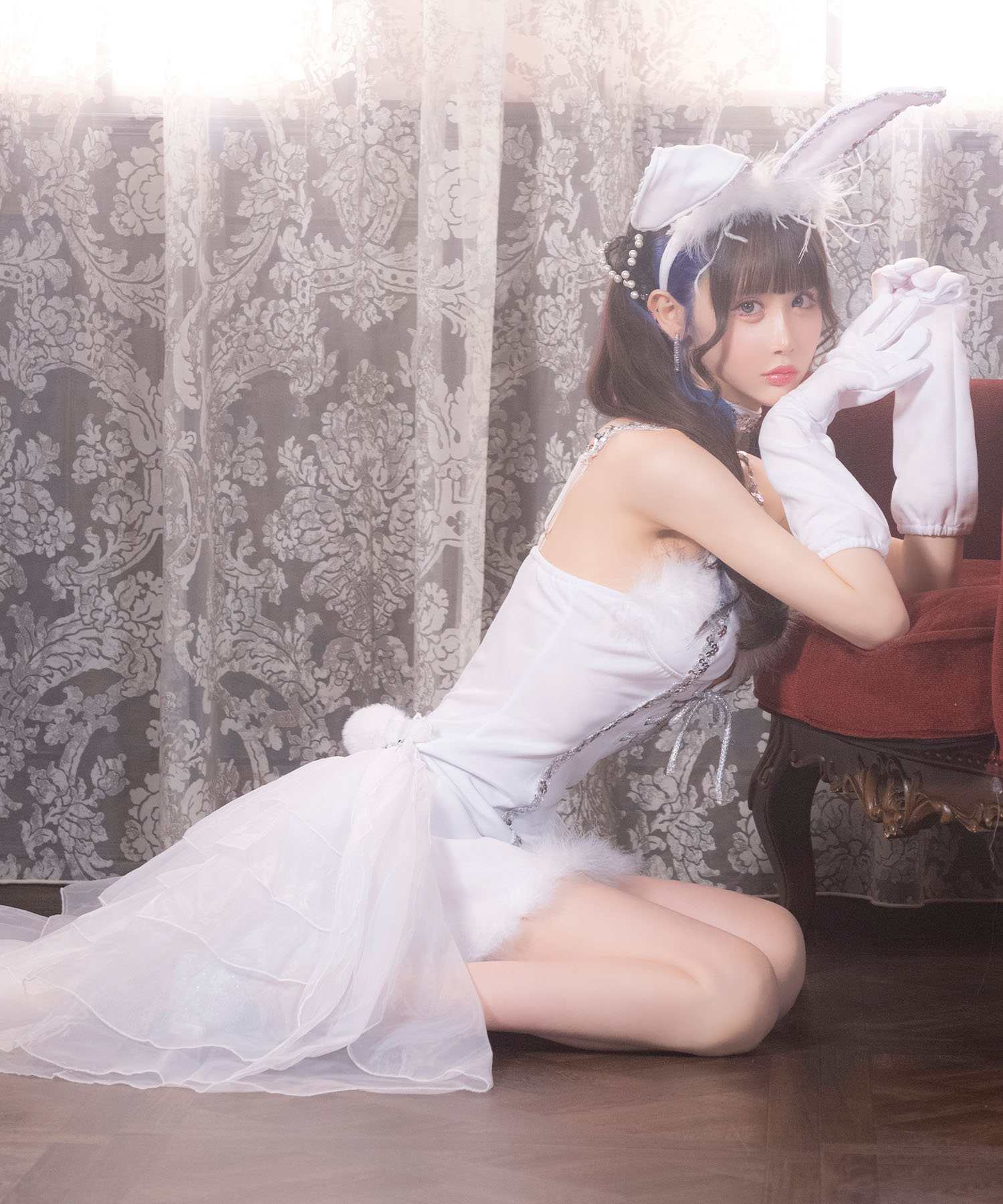 ティカ Tika バニーガールコスプレ衣装フロントスピンドルコルセットフィッシュテールワンピース5点セット【返品不可商品】（ホワイト） ホワイト