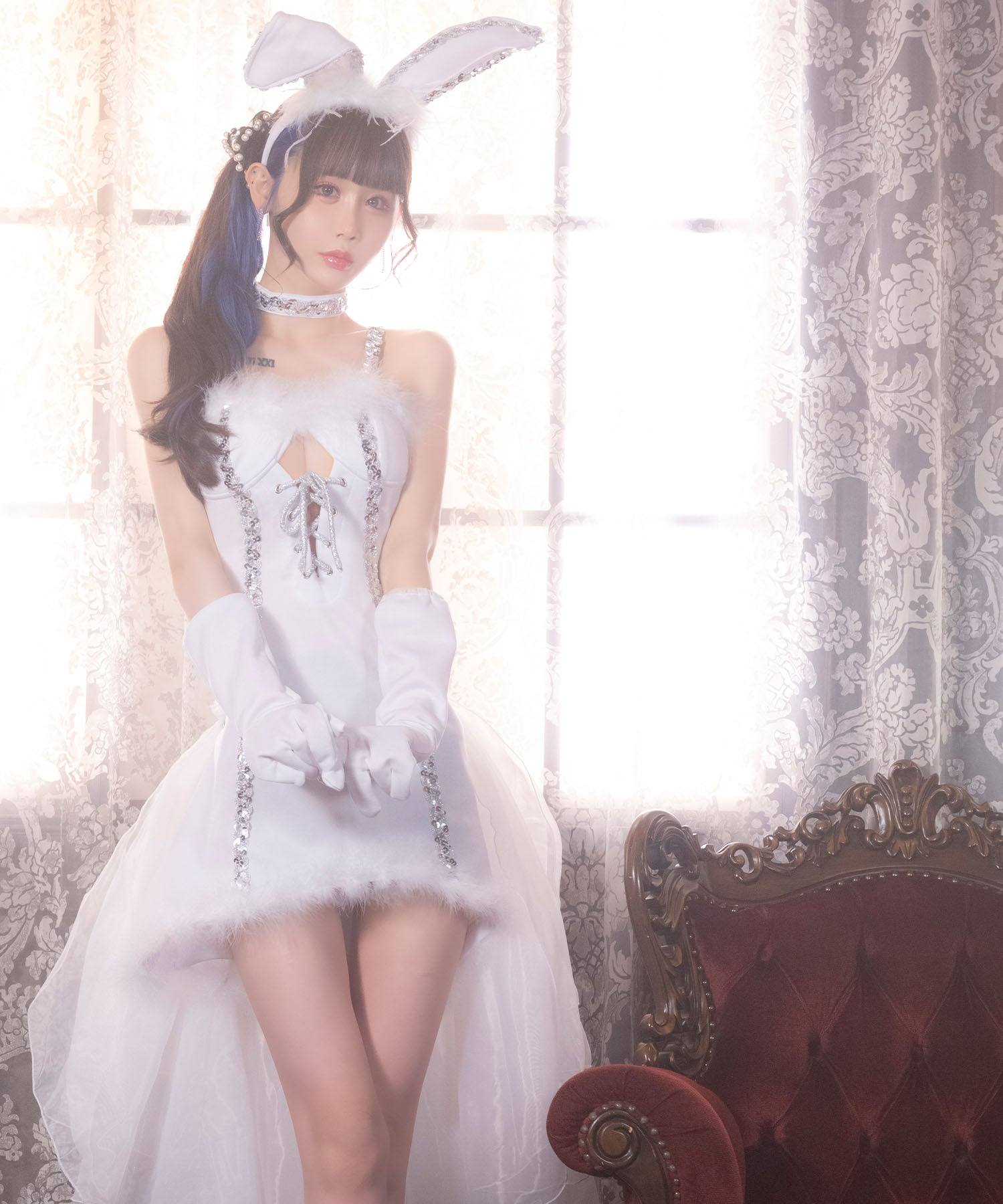 ティカ Tika バニーガールコスプレ衣装フロントスピンドルコルセットフィッシュテールワンピース5点セット【返品不可商品】（ホワイト） ホワイト