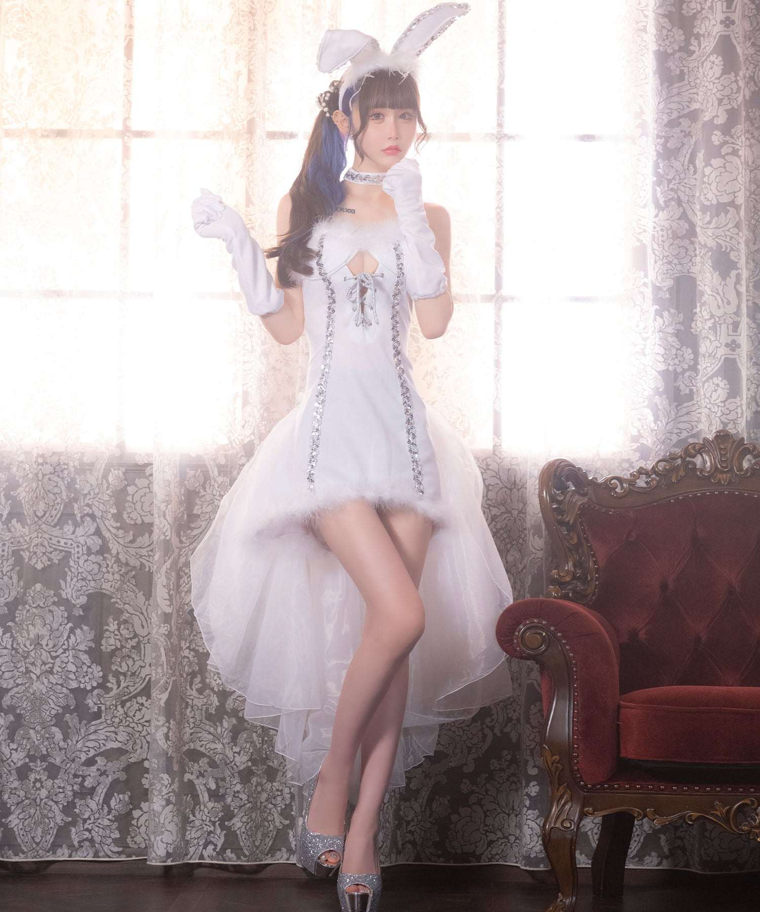 Tika Halloween Cosplay Bunny Girl Costume Front Spindle Corset Fish Ta