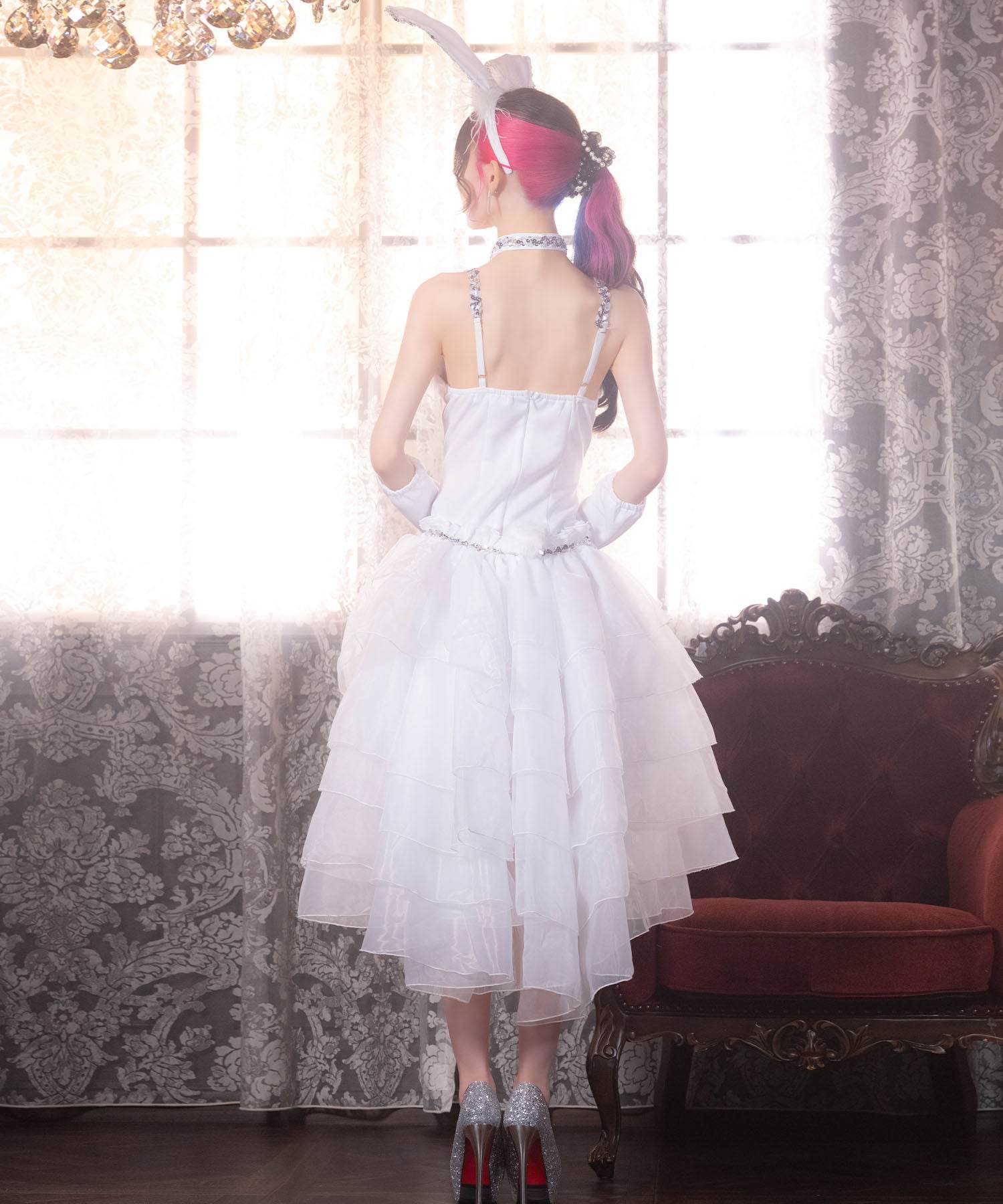 ティカ Tika バニーガールコスプレ衣装フロントスピンドルコルセットフィッシュテールワンピース5点セット【返品不可商品】（ホワイト） ホワイト