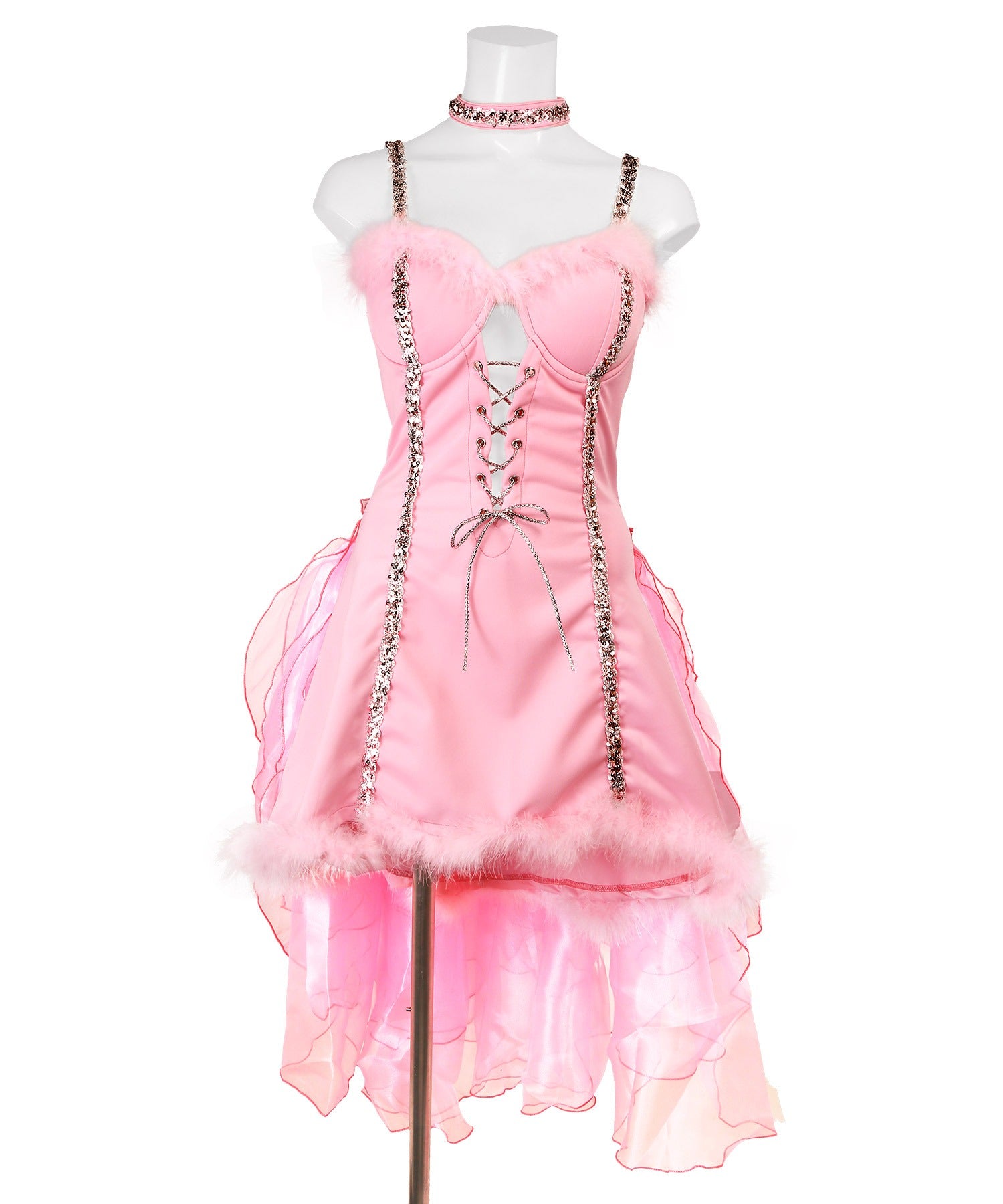 ティカ Tika バニーガールコスプレ衣装フロントスピンドルコルセットフィッシュテールワンピース5点セット【返品不可商品】（ピンク） ピンク