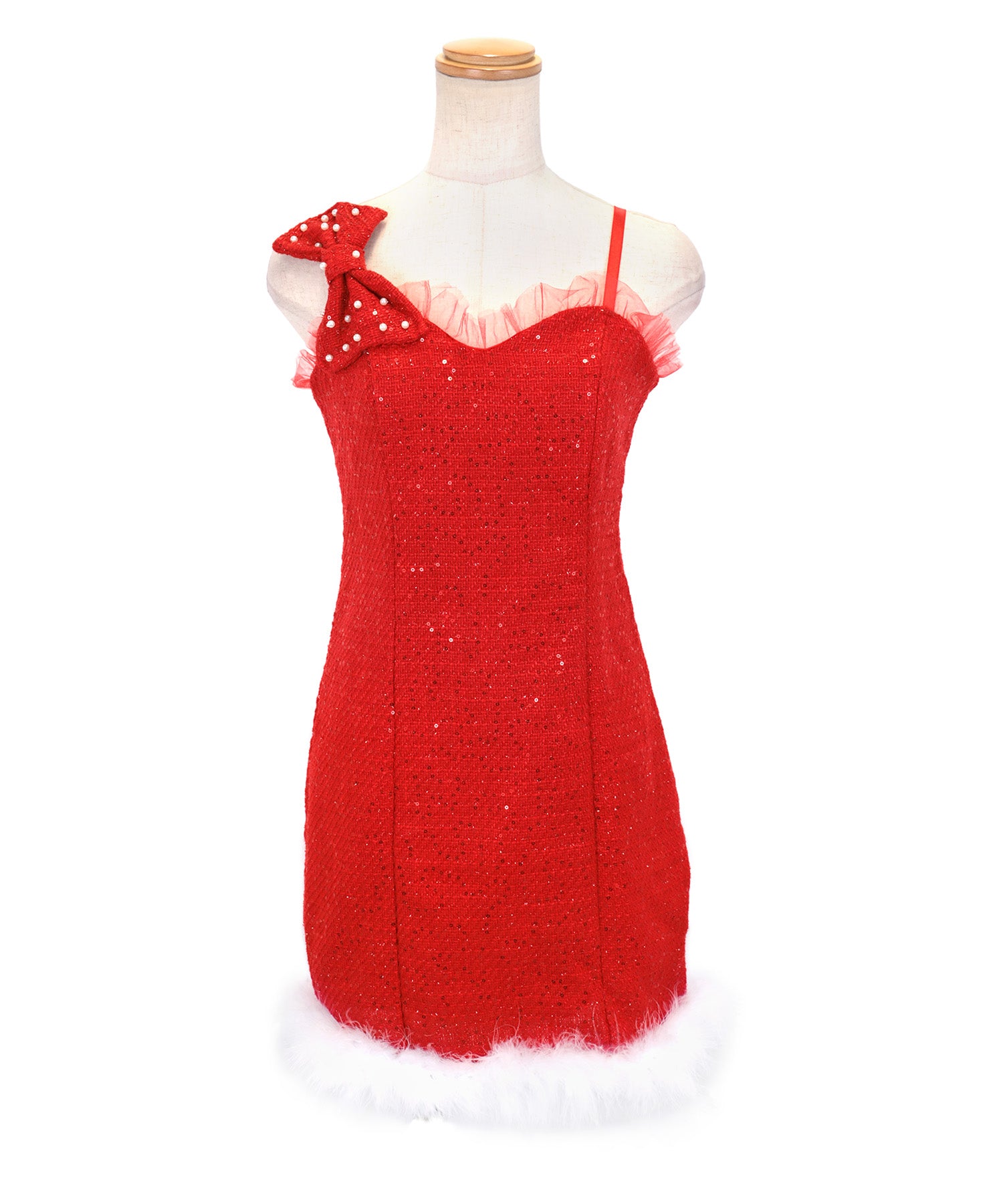 ティカ Tika サンタコス 3点set ショルダーパールリボンツイードスパンコールサンタコスプレ【返品不可商品】