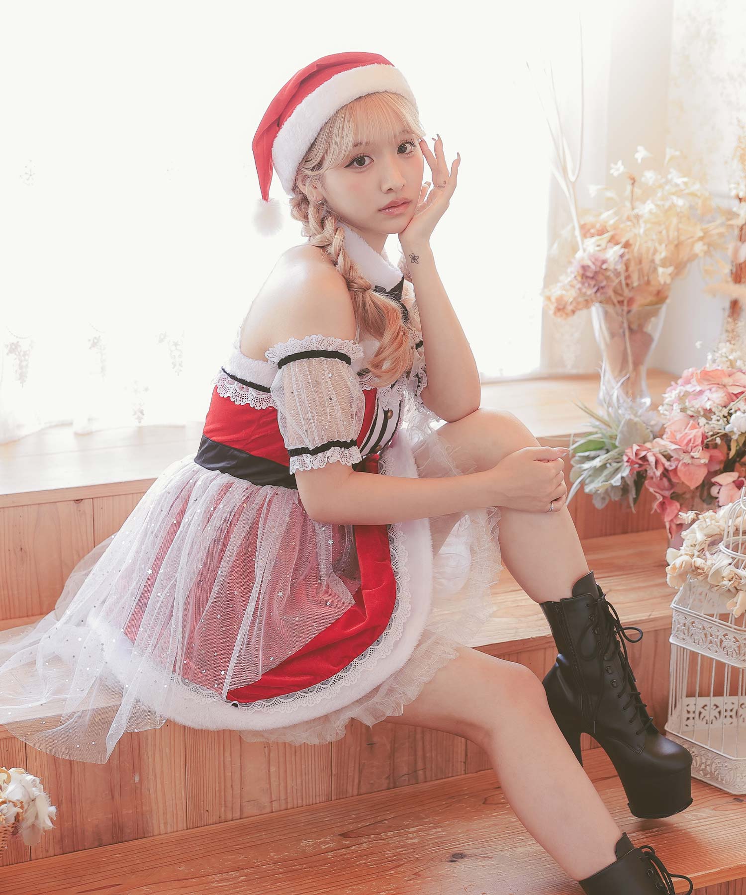 ティカ Tika サンタコス 3点set グリッターチュールレースフレアスカートクラシカルガーリー王道サンタコスプレ【返品不可商品】