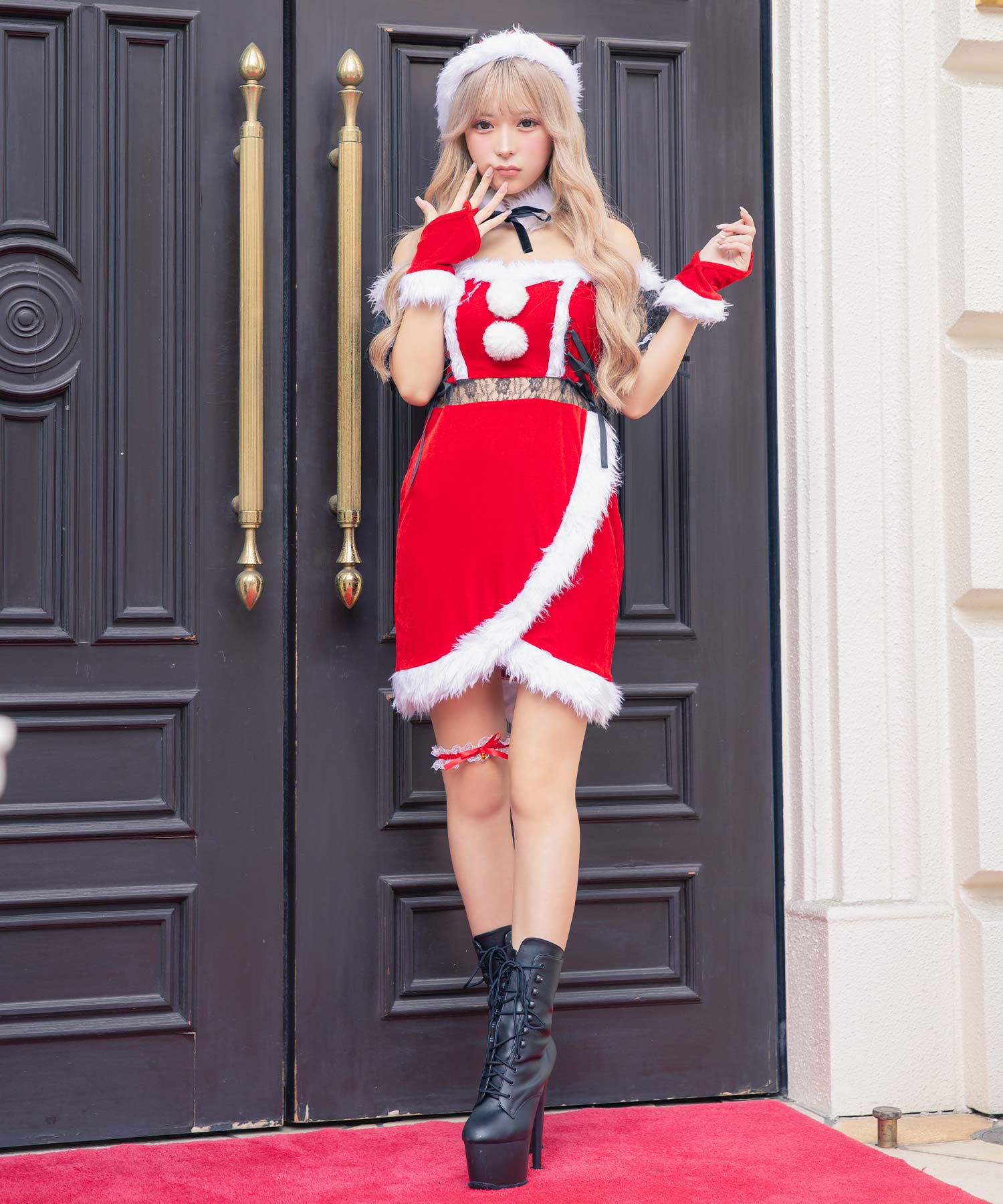 Tika Tika Tika Offshol Black Flower Race Nekeru Switching蓬鬆的說唱緊身路聖誕老人Cosplay Santakos 6-點套裝[返回產品]