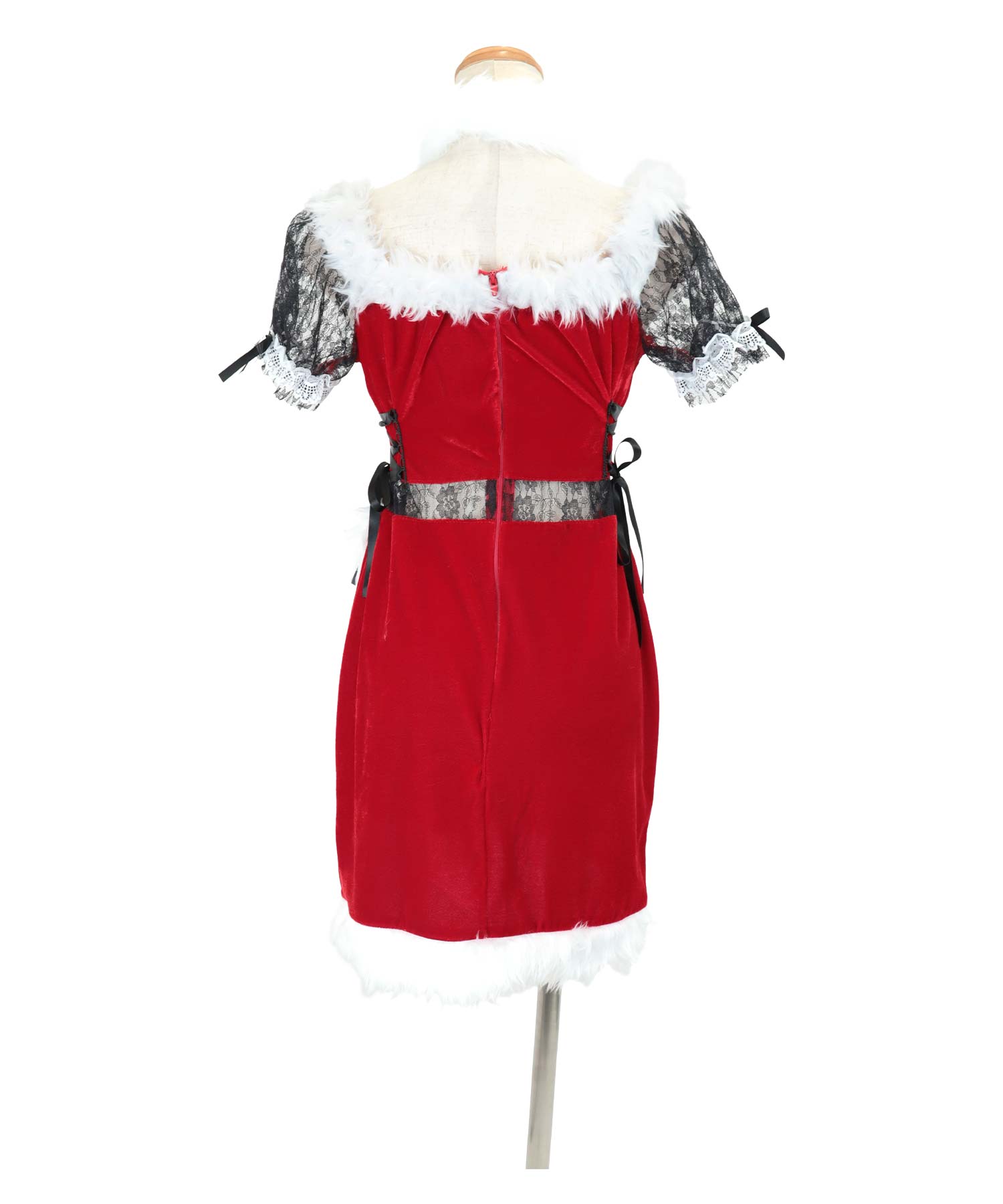 ティカ Tika オフショルブラックフラワーレースへそ出し切替ふわふわラップタイト王道サンタコスプレ サンタコス 6点set【返品不可商品】