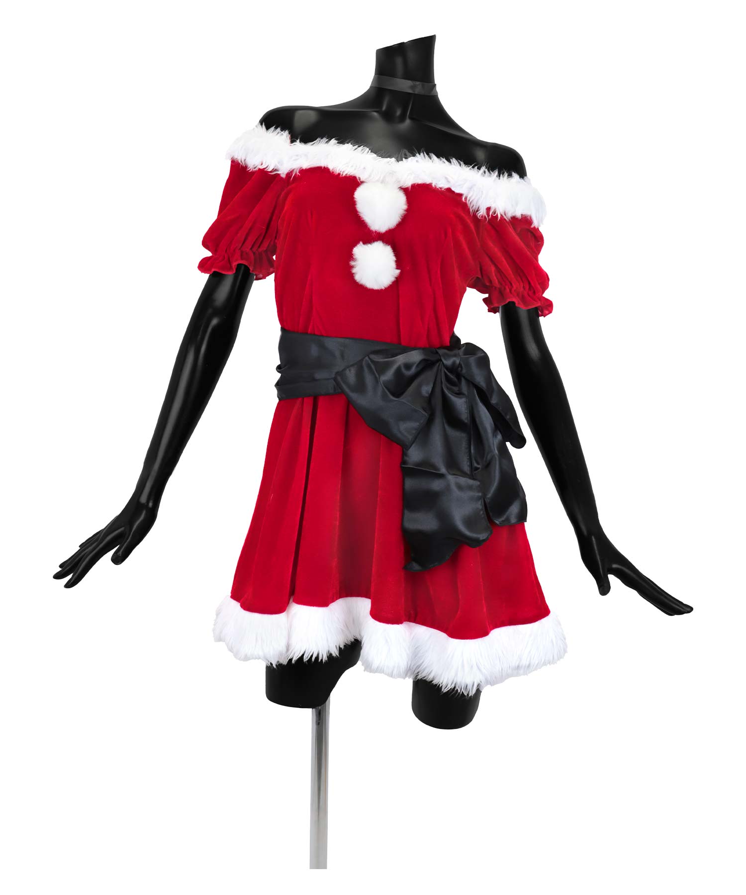 ティカ Tika ふわふわフェザー2wayオフショルサテンウエストリボン付きフレアスカートバニーアニマルサンタコスプレ サンタコス 4点set【返品不可商品】（レッド） レッド